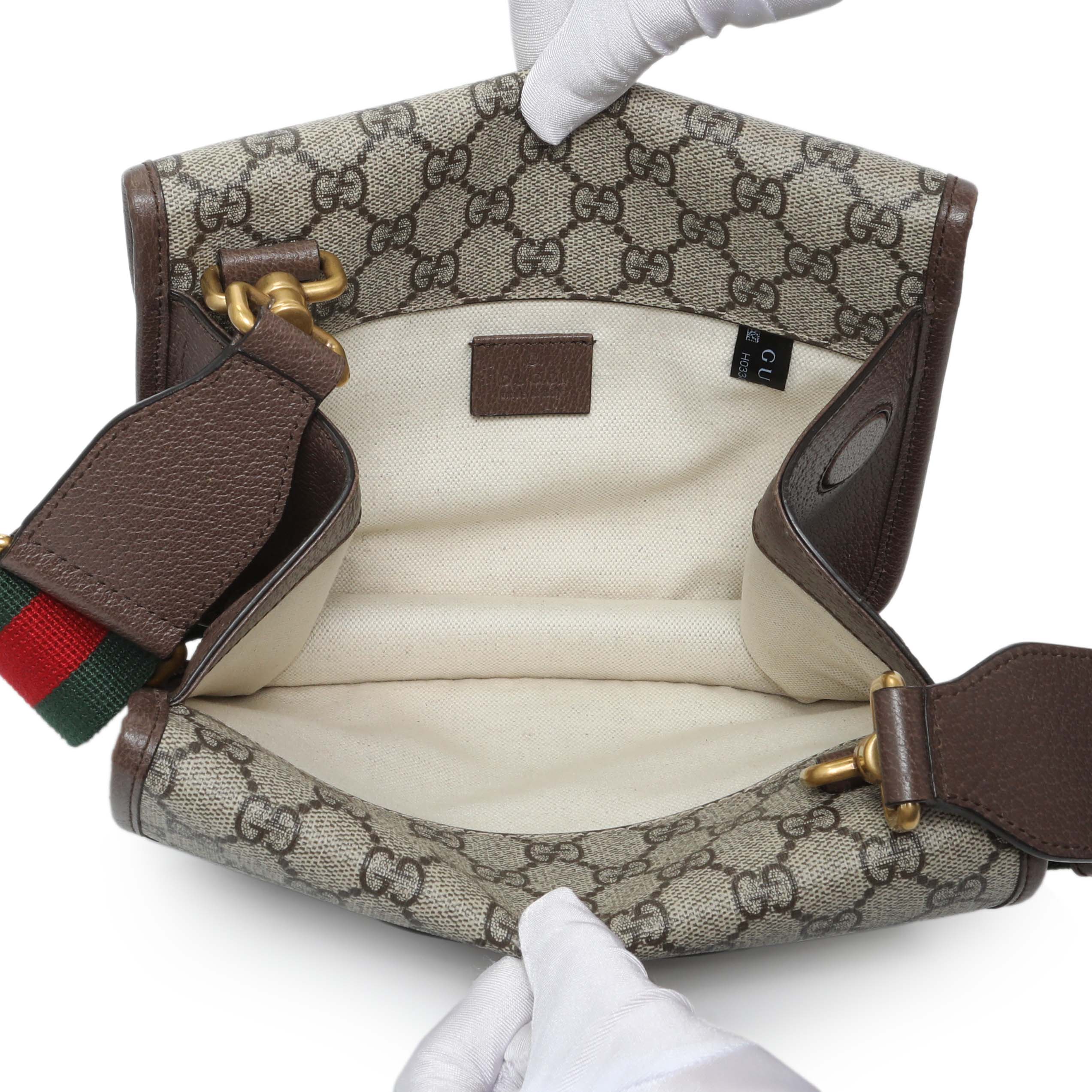 Gucci GG Supreme Monogram Web Small Neo Vintage Double Flap Messenger Bag