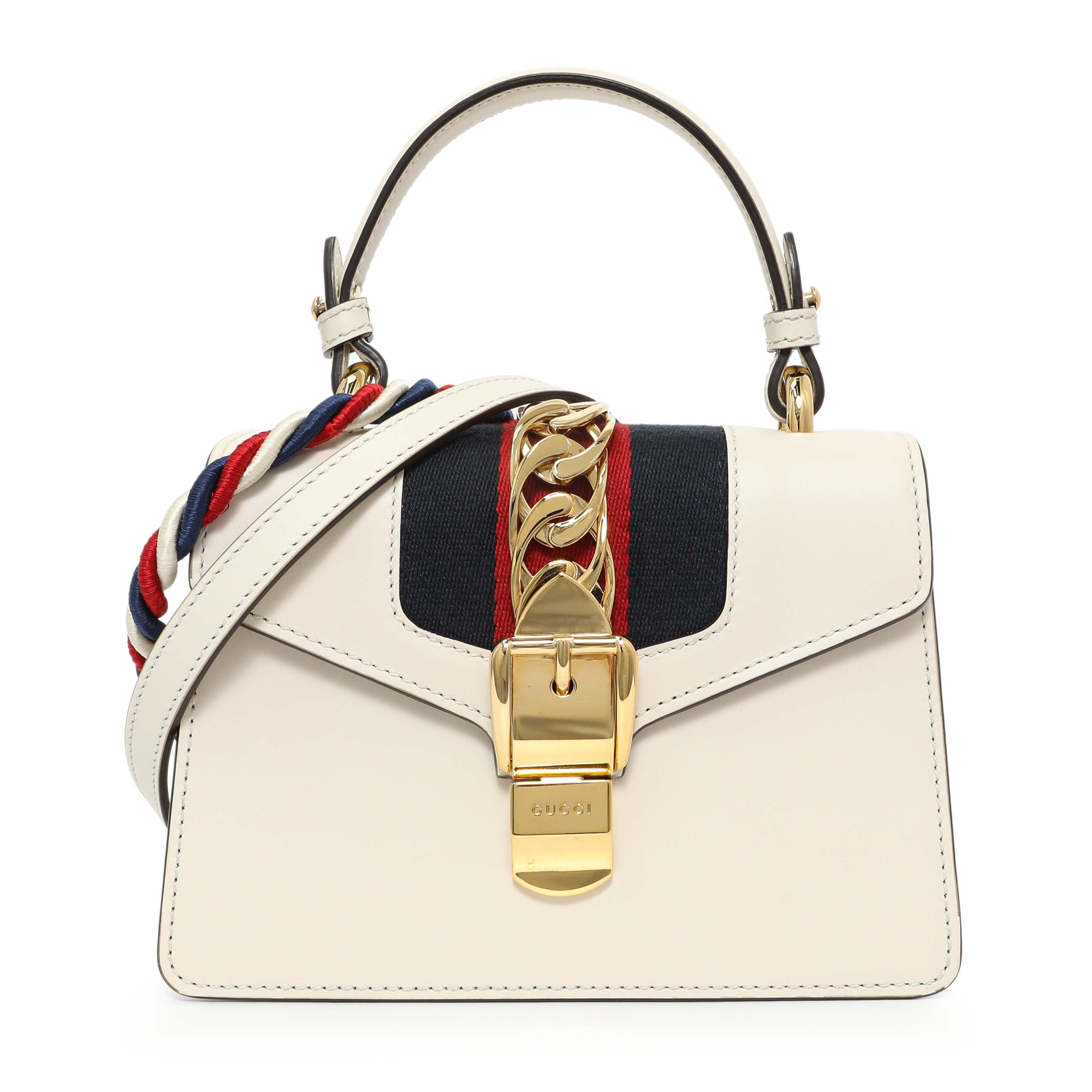 Gucci White Calfskin Mini Sylvie Top Handle Bag