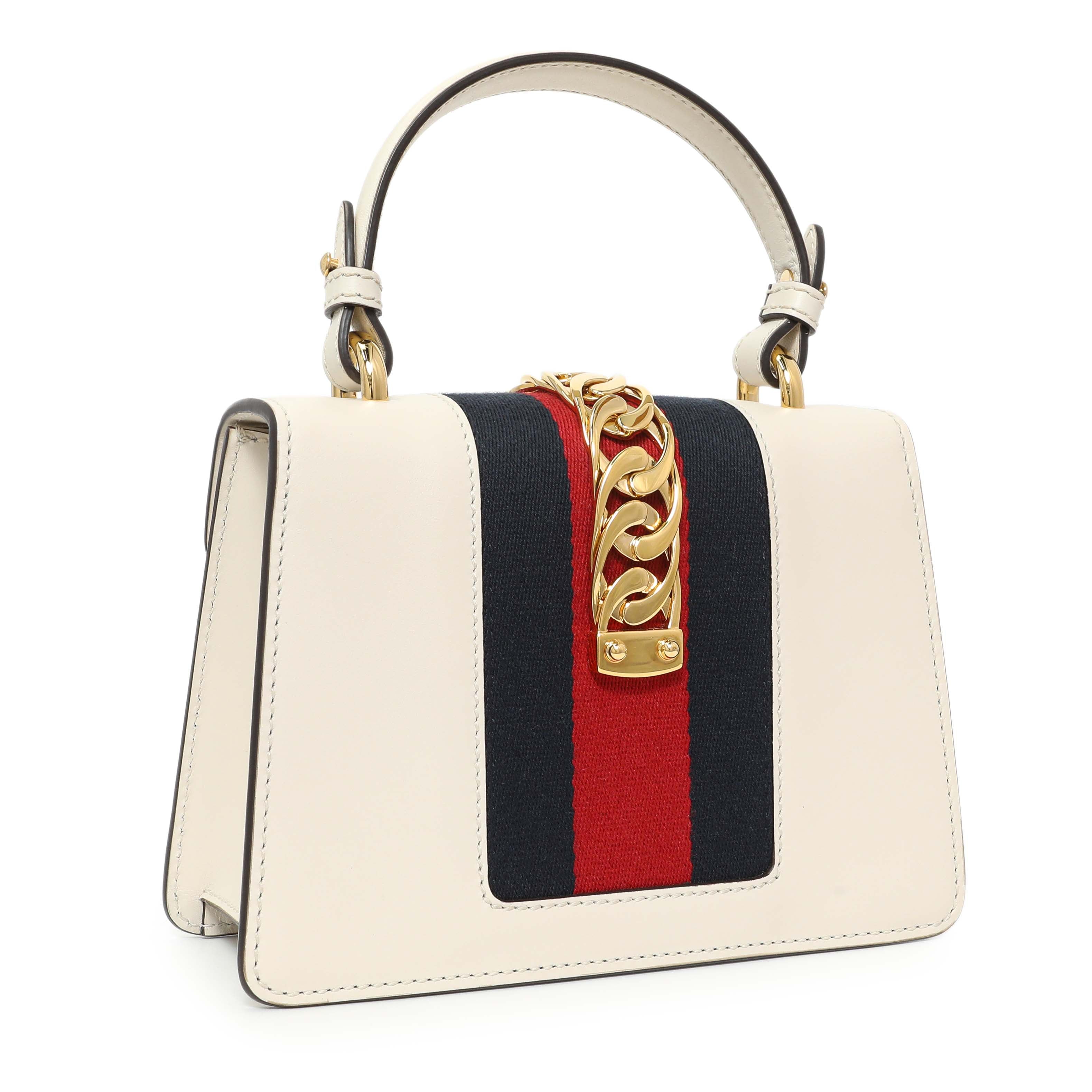 Gucci White Calfskin Mini Sylvie Top Handle Bag