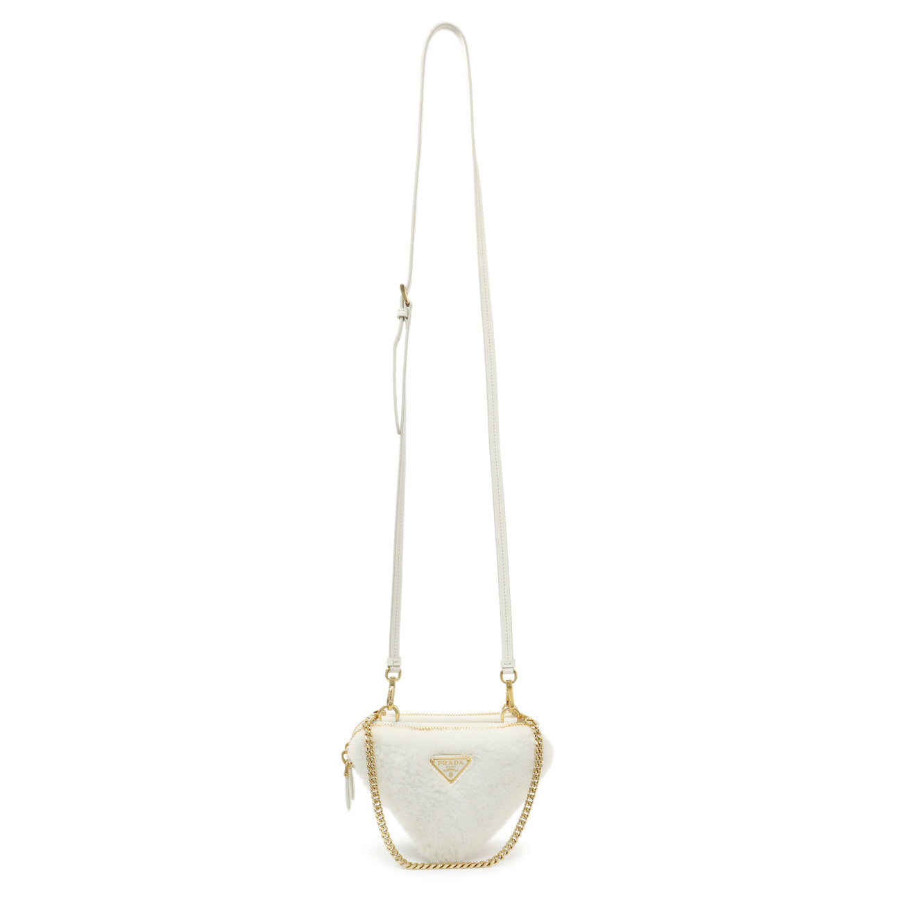 Prada White Shearling Mini Triangle Crossbody Pouch