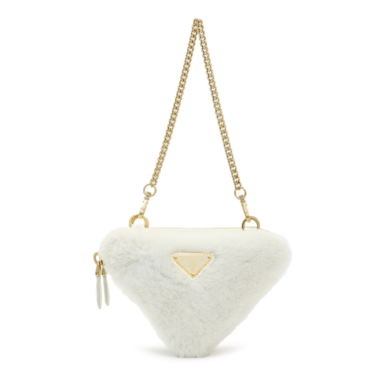 Prada White Shearling Mini Triangle Crossbody Pouch