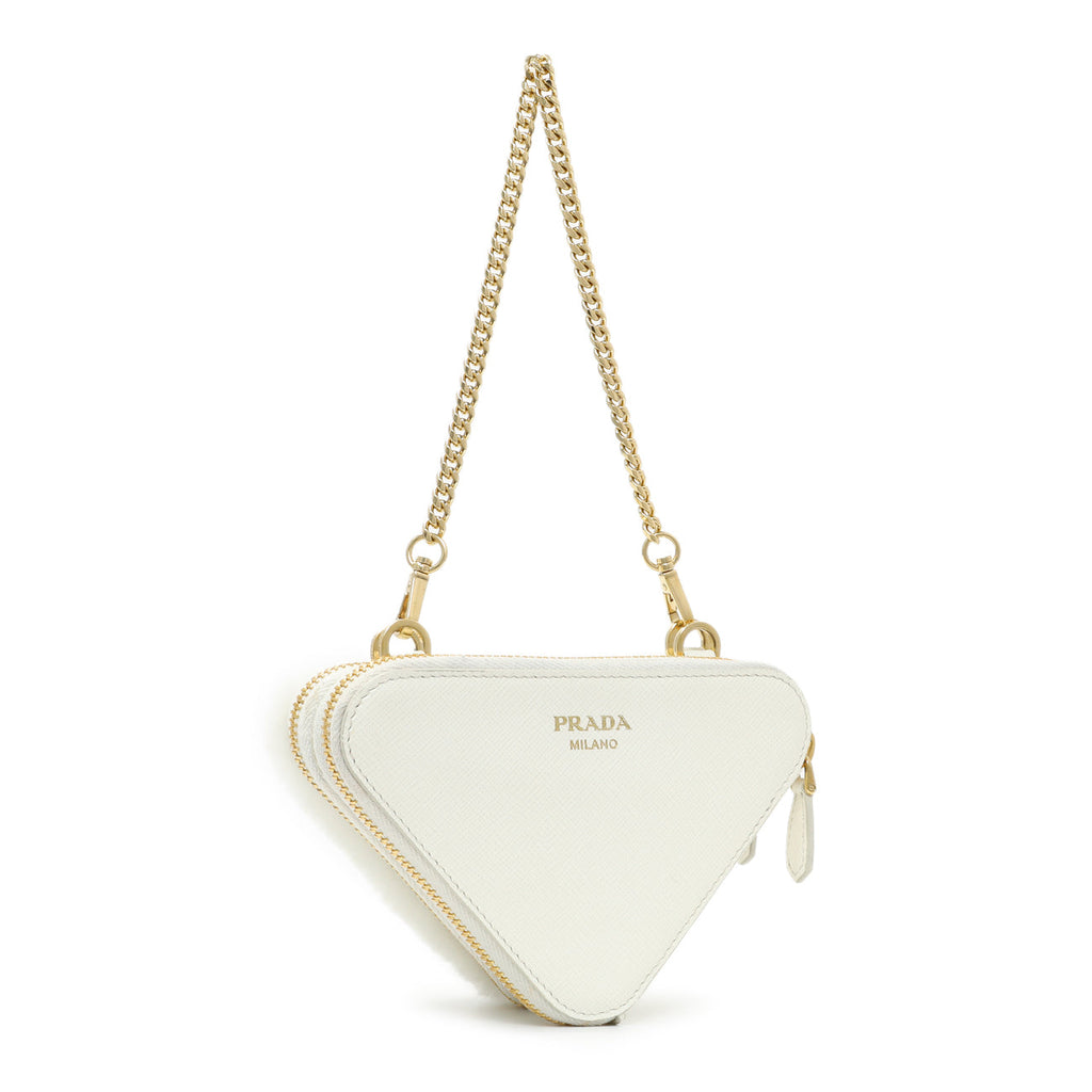 Prada White Shearling Mini Triangle Crossbody Pouch