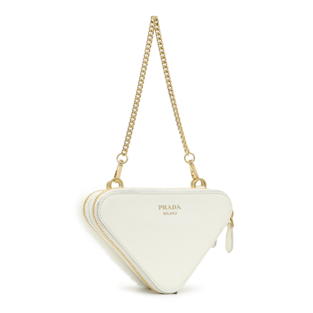 Prada White Shearling Mini Triangle Crossbody Pouch
