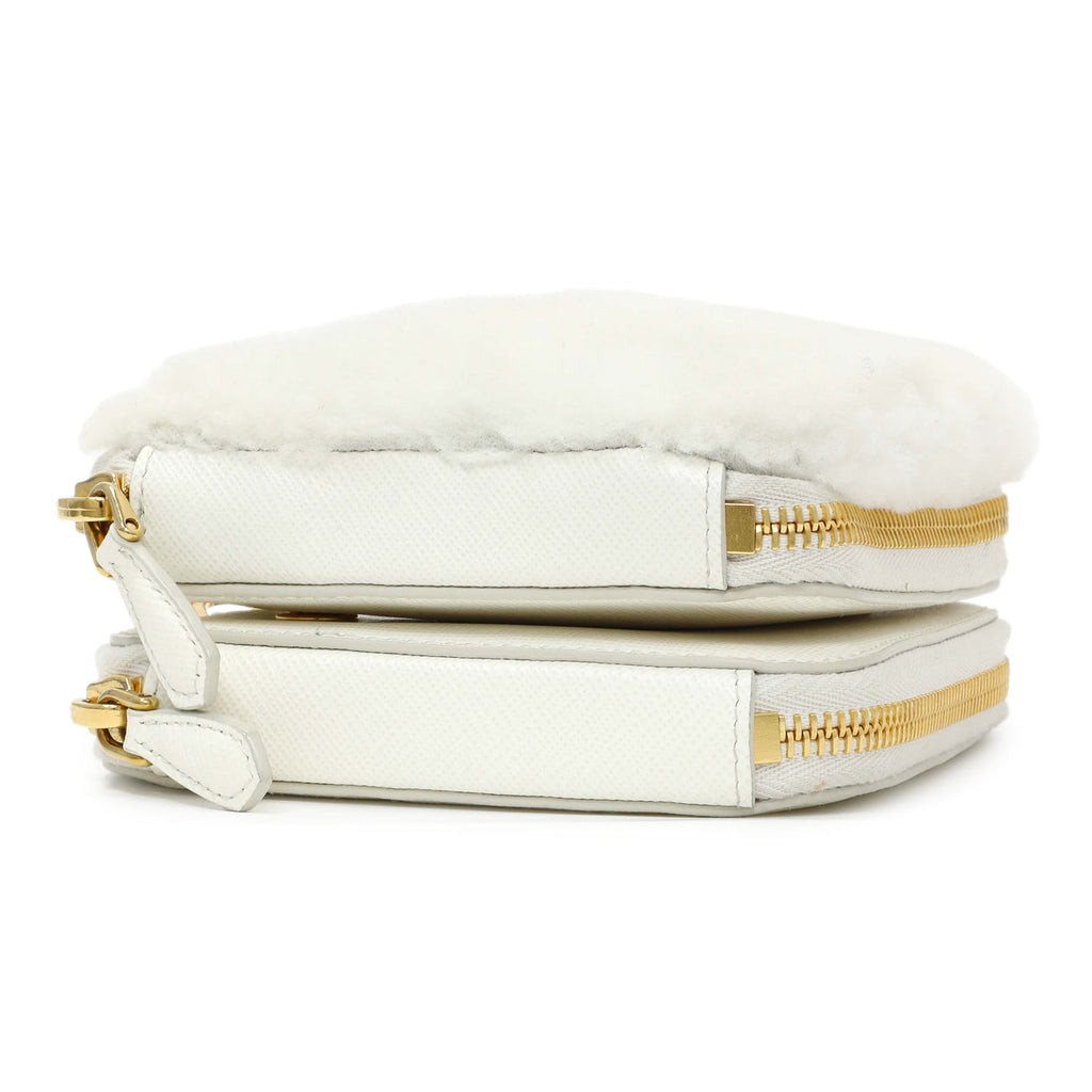 Prada White Shearling Mini Triangle Crossbody Pouch