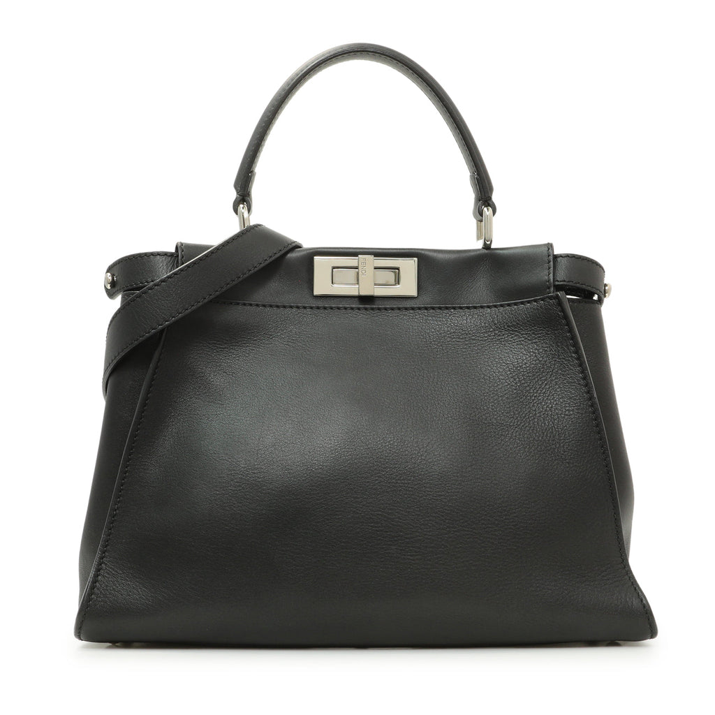 Fendi Black Vitello Seta Snakeskin Crocodile Monster Eyes Medium Peekaboo Iconic Satchel