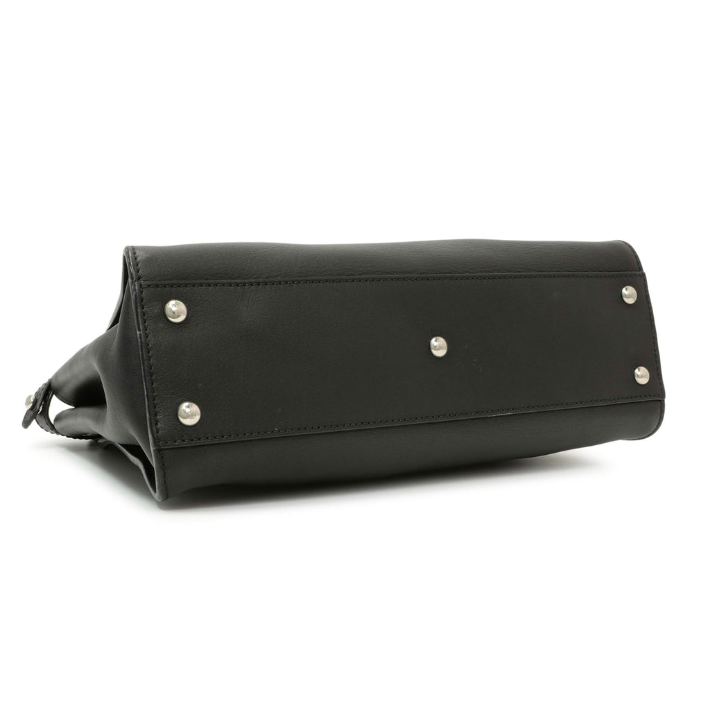 Fendi Black Vitello Seta Snakeskin Crocodile Monster Eyes Medium Peekaboo Iconic Satchel