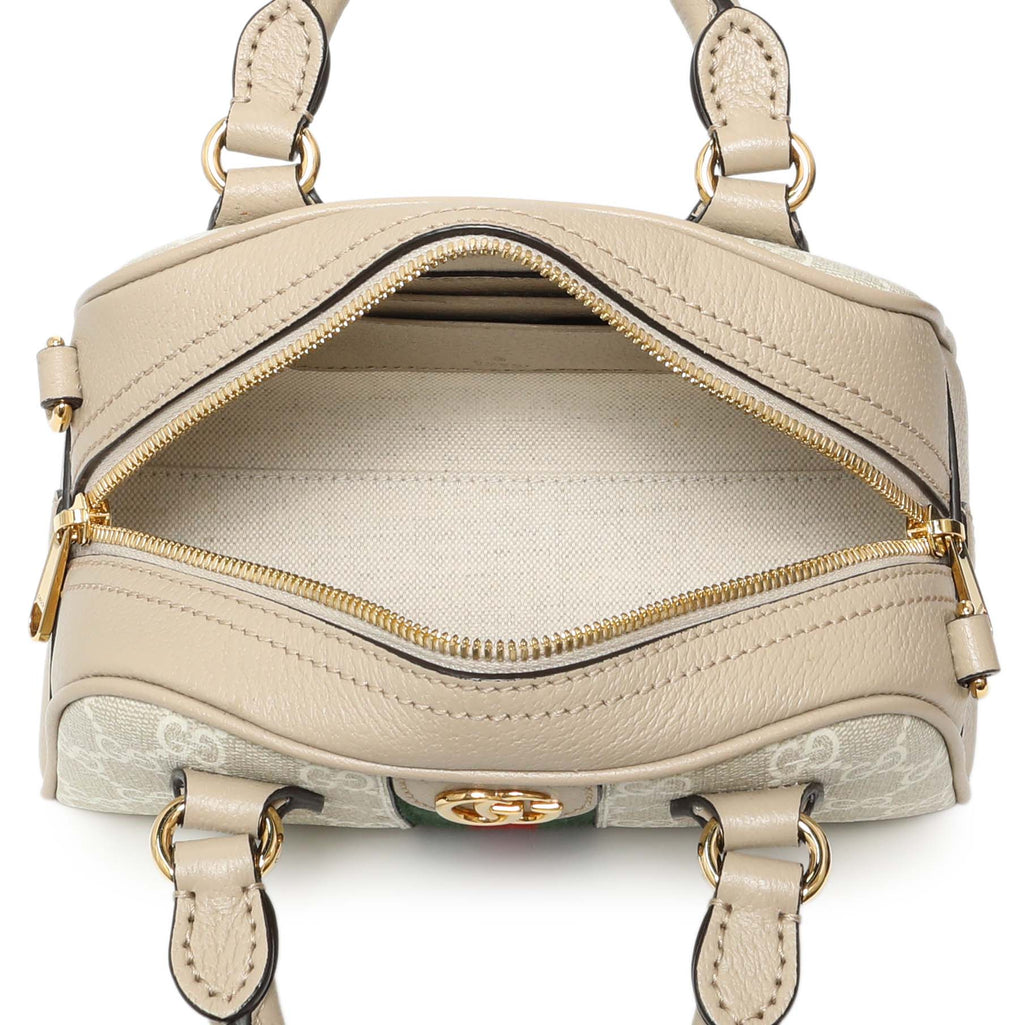 Gucci Supreme Monogram Dollar Calfskin Web Mini Ophidia Top Handle Bowler Bag