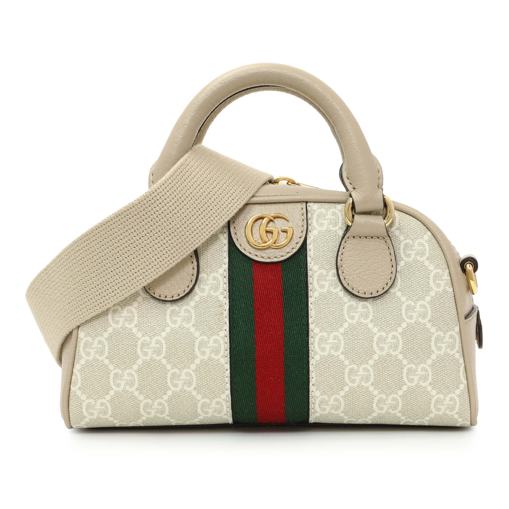 Gucci Supreme Monogram Dollar Calfskin Web Mini Ophidia Top Handle Bowler Bag