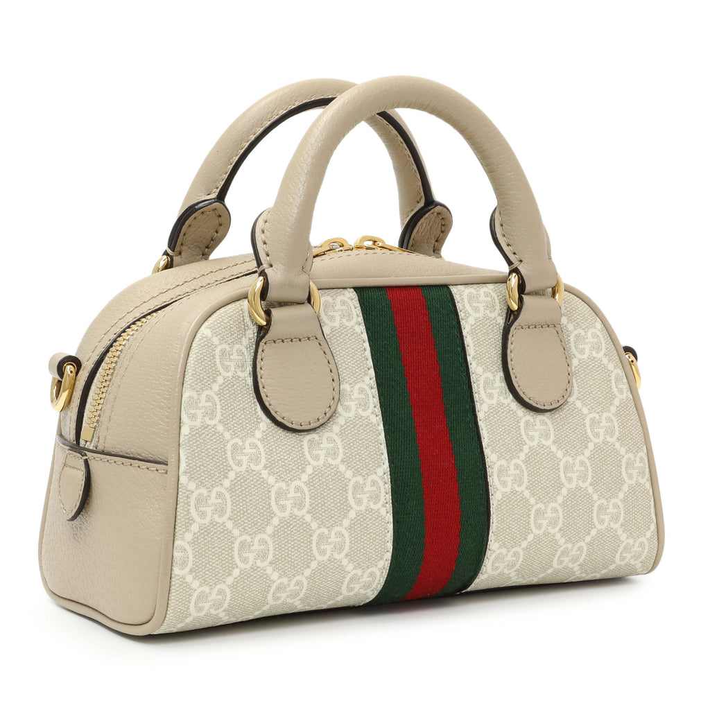 Gucci Supreme Monogram Dollar Calfskin Web Mini Ophidia Top Handle Bowler Bag