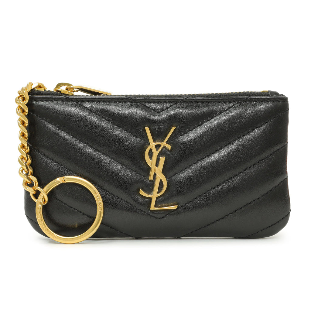 Saint Laurent Black Calfskin Matelasse Monogram Key Pouch