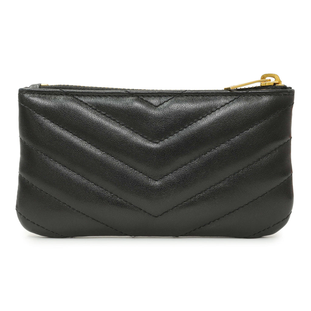Saint Laurent Black Calfskin Matelasse Monogram Key Pouch