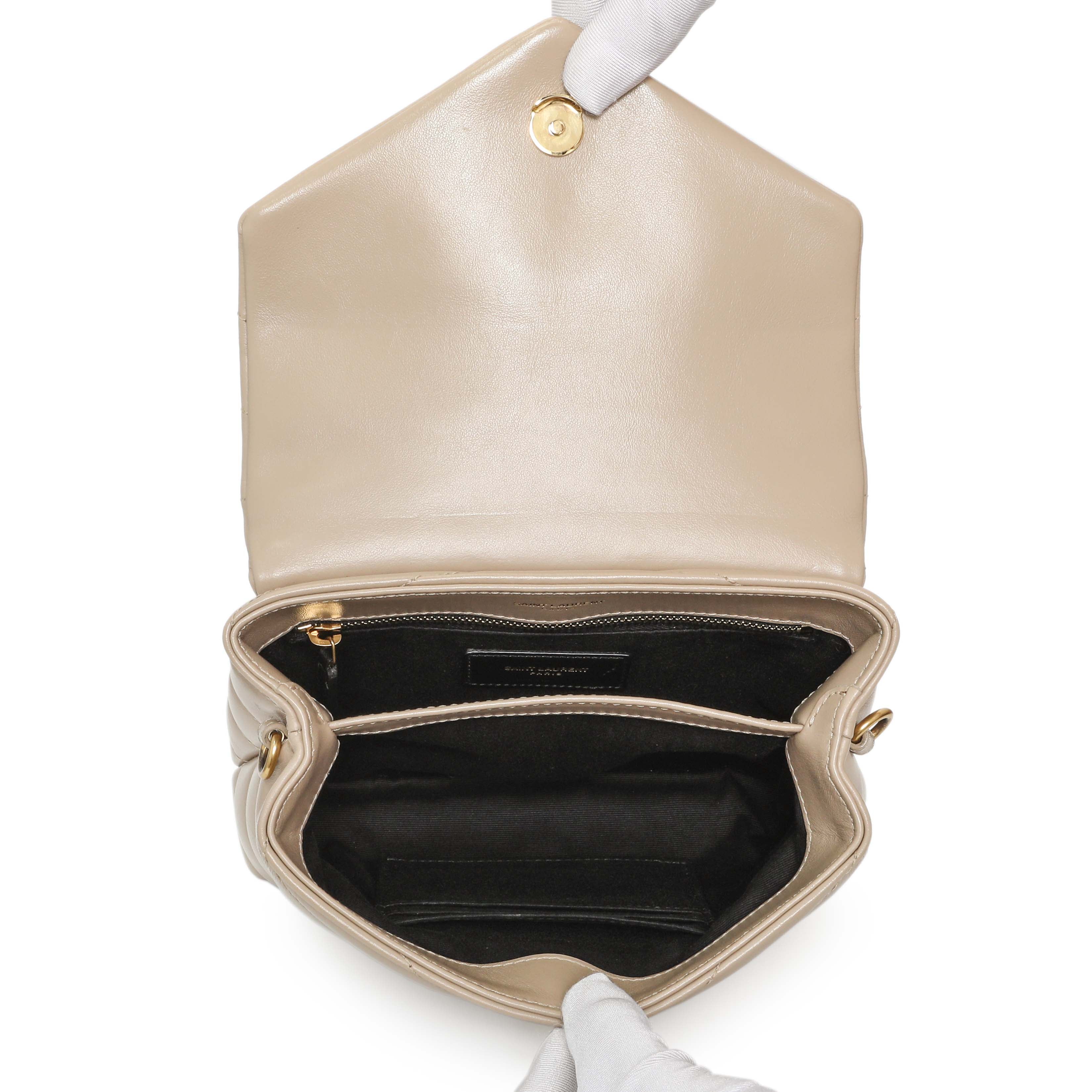 Saint Laurent Beige Calfskin Monogram Toy Loulou Crossbody