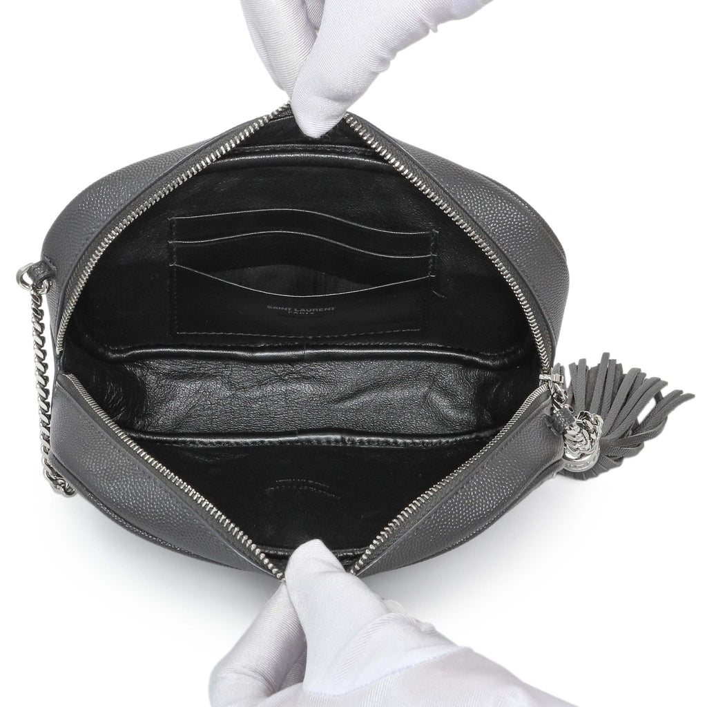 Saint Laurent Grey Grain De Poudre Matelasse Monogram Mini Lou Camera Bag