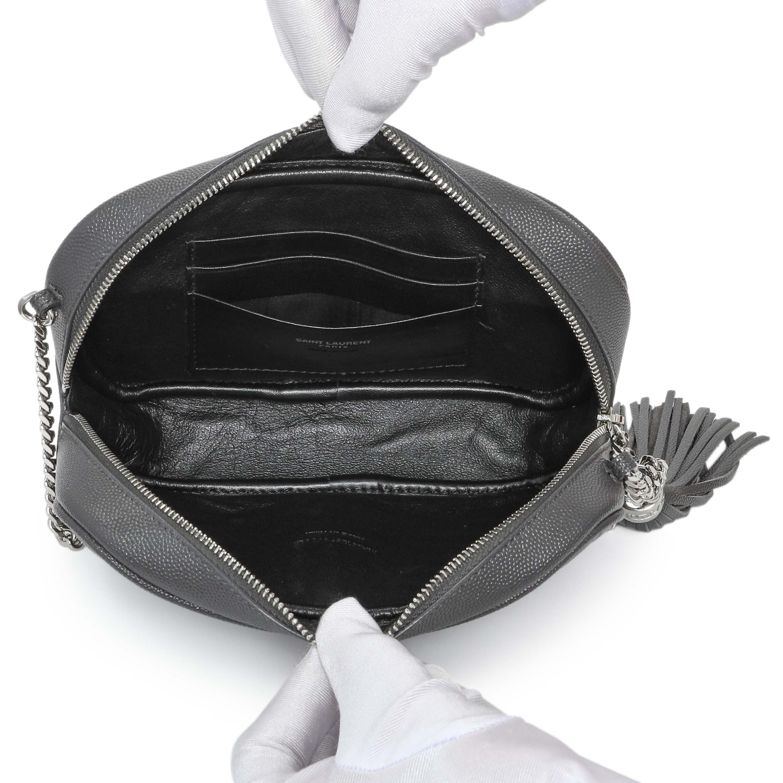 Saint Laurent Grey Grain De Poudre Matelasse Monogram Mini Lou Camera Bag