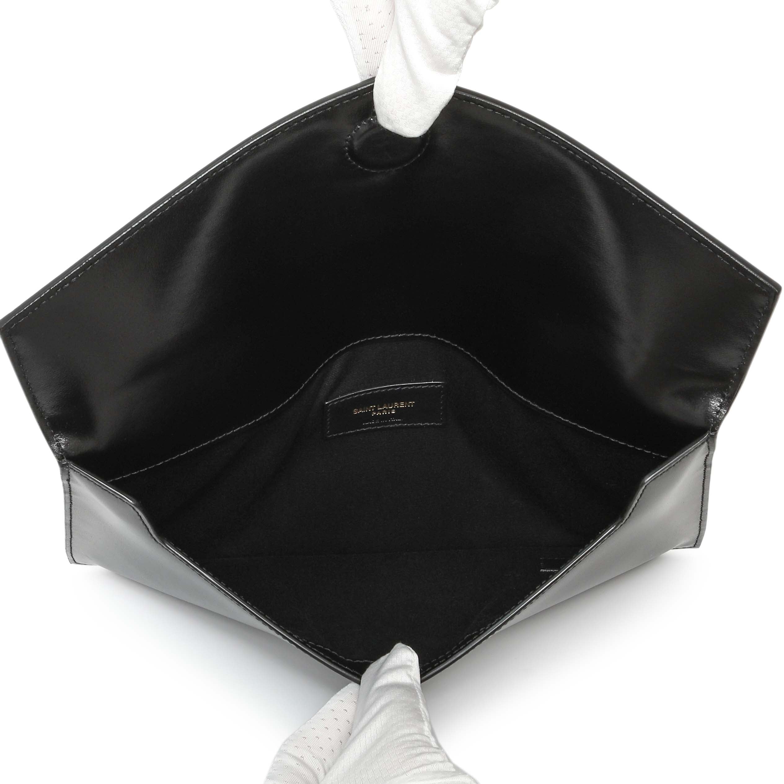 Saint Laurent Black Smooth Shiny Calfskin Monogram Uptown Pouch