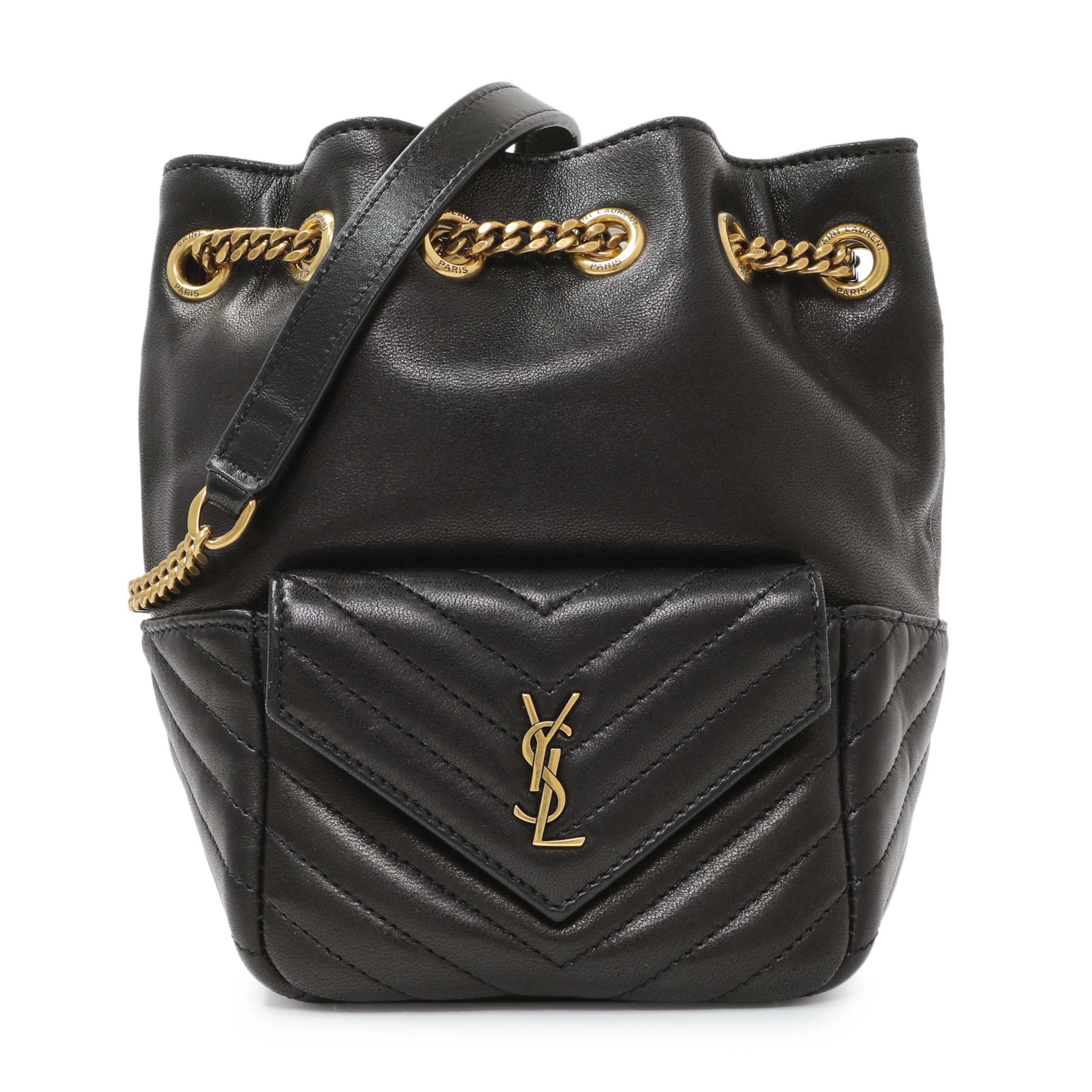 Saint Laurent Black Lambskin Matelasse Monogram Joe Nano Bucket Bag