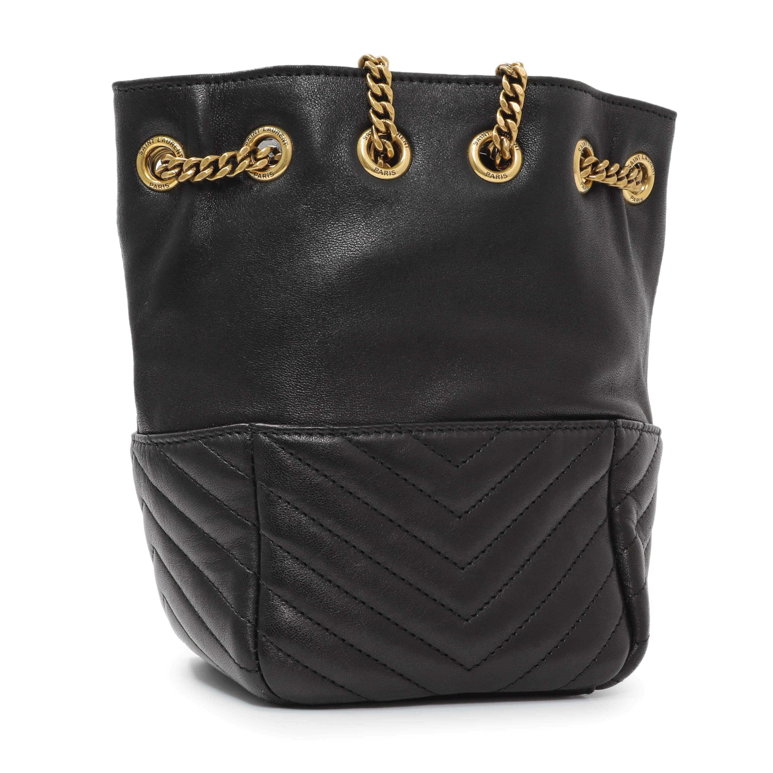 Saint Laurent Black Lambskin Matelasse Monogram Joe Nano Bucket Bag