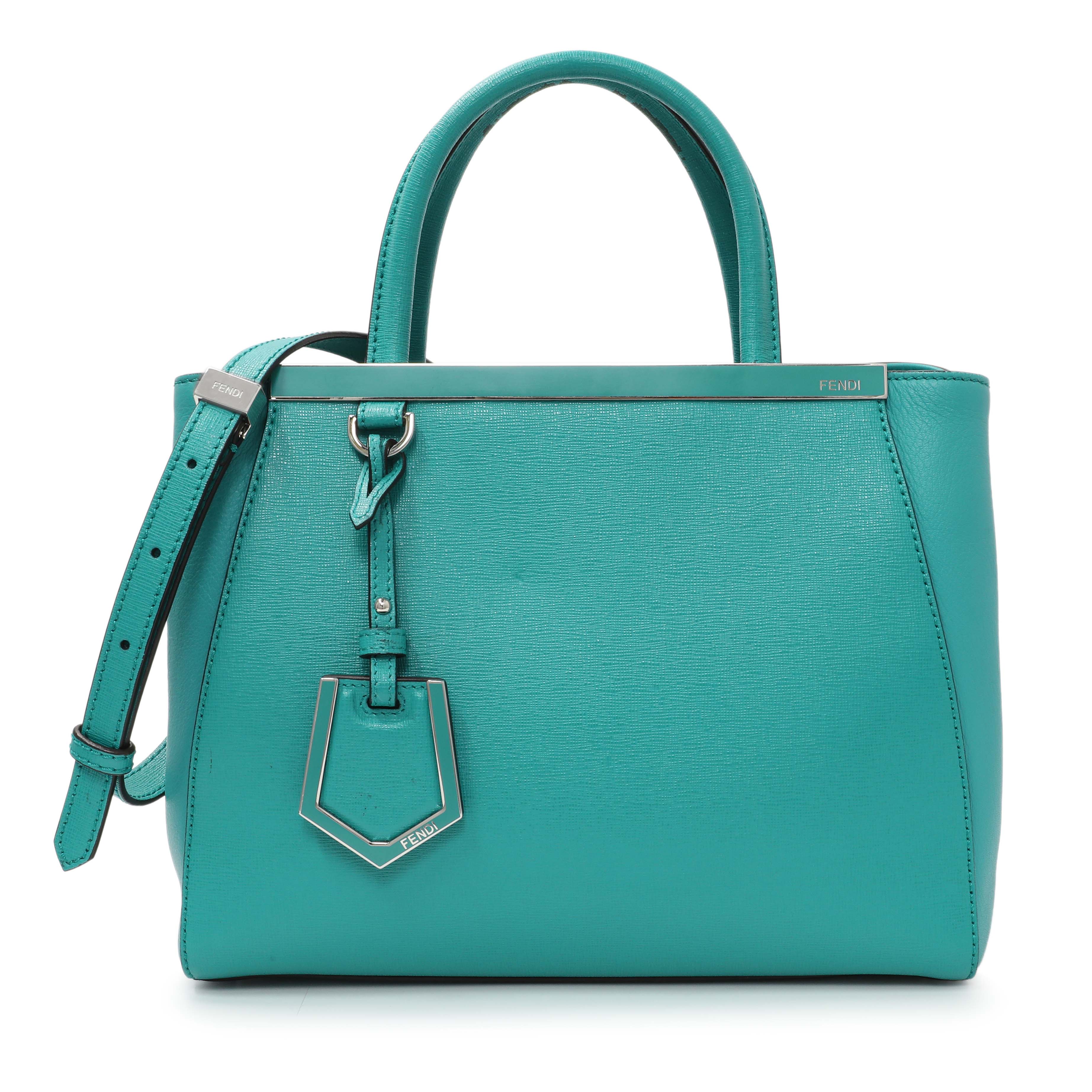 Fendi Teal Vitello Elite Petite 2Jours Tote