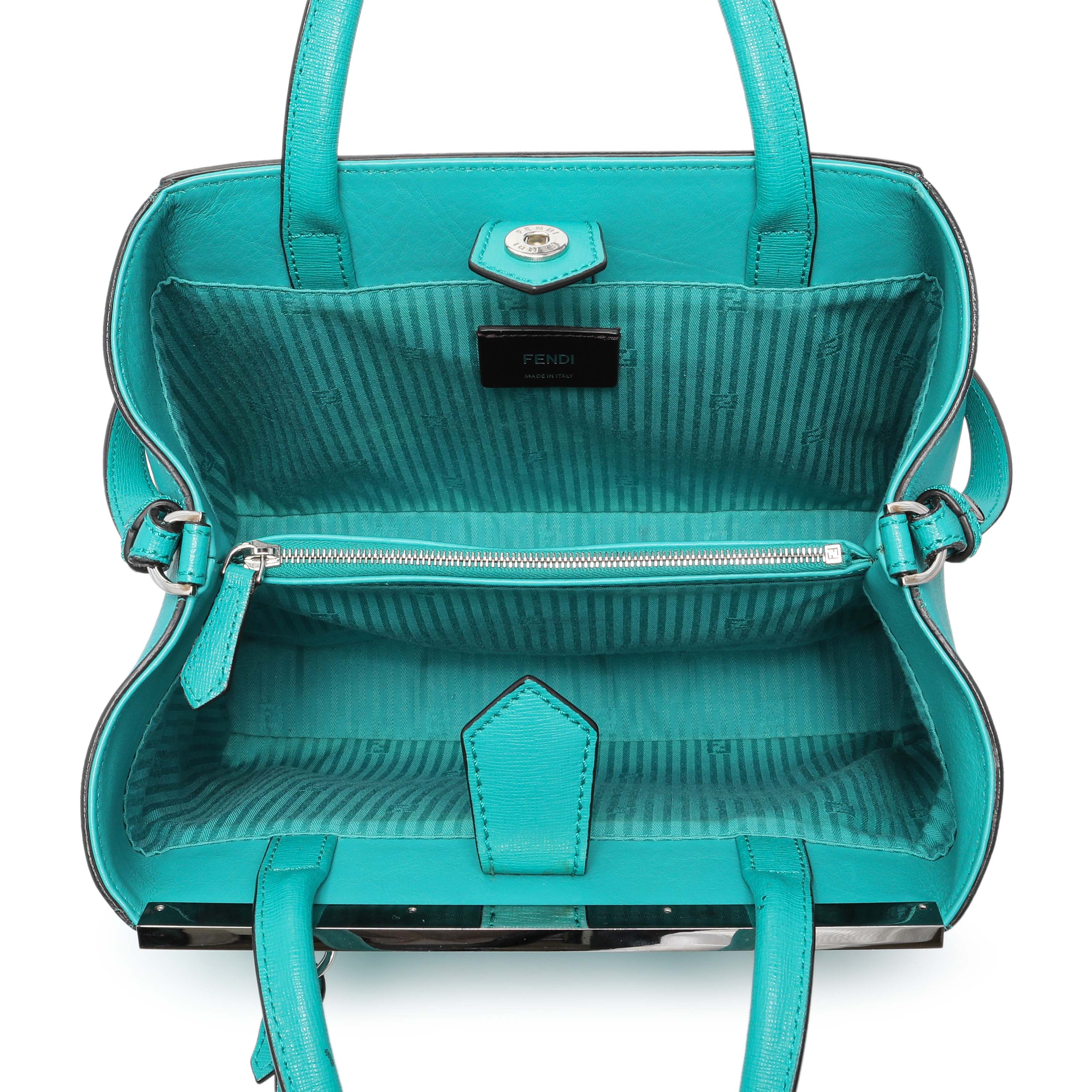 Fendi Teal Vitello Elite Petite 2Jours Tote