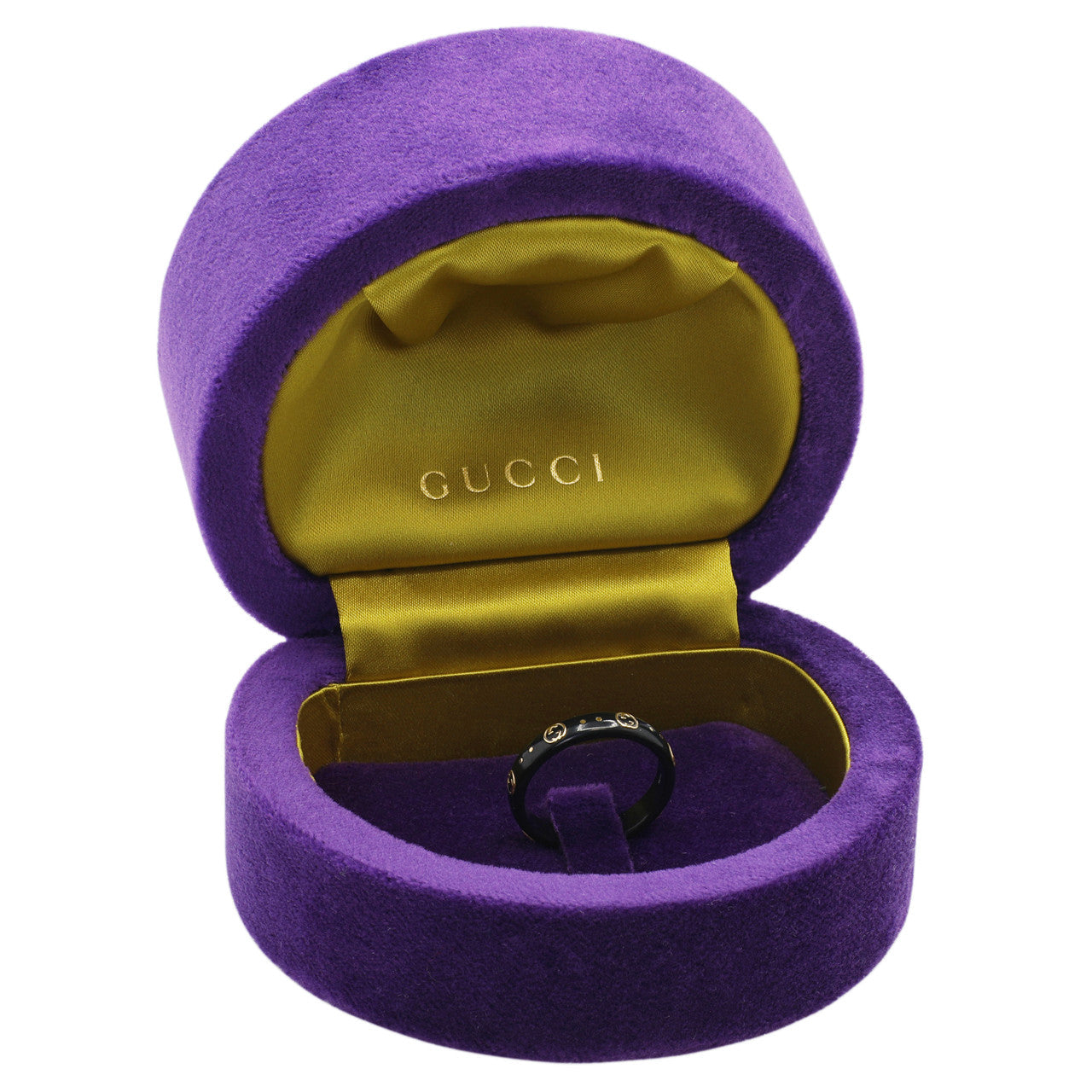 Gucci 18K Yellow Gold Black Synthetic Corundum Interlocking G Icon Ring