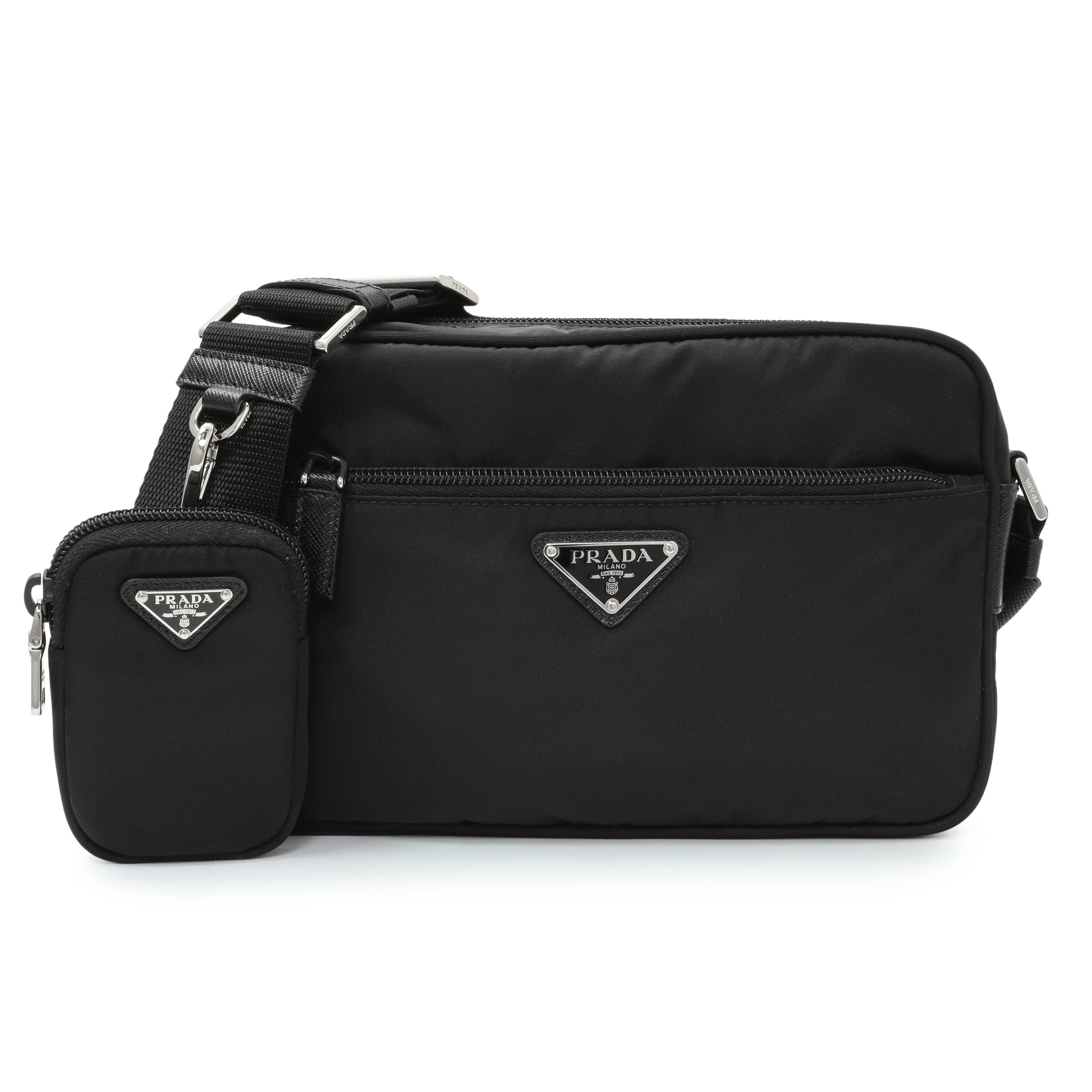 Prada Re-Nylon Vela Saffiano Pocket Double Zip Shoulder Bag Black