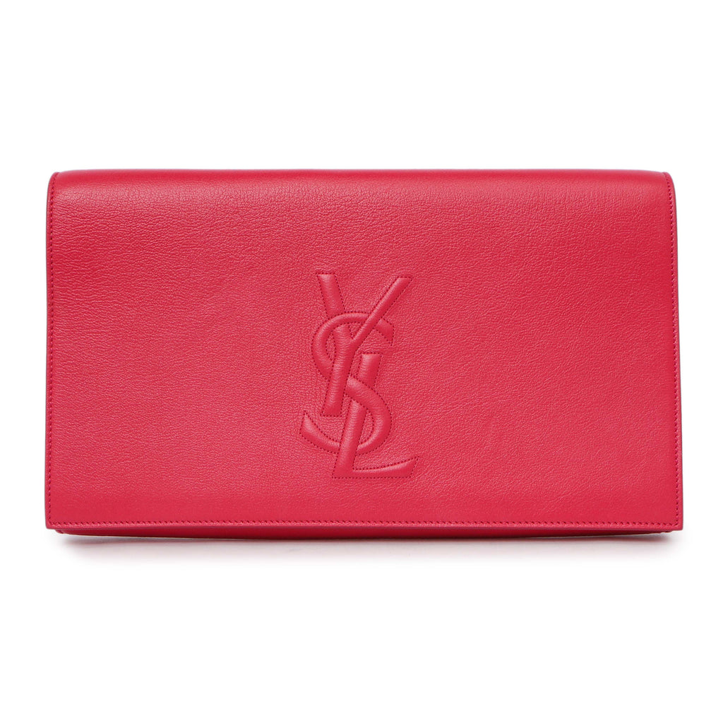 Saint Laurent Fuchsia Calfskin Monogram Large Belle De Jour Clutch
