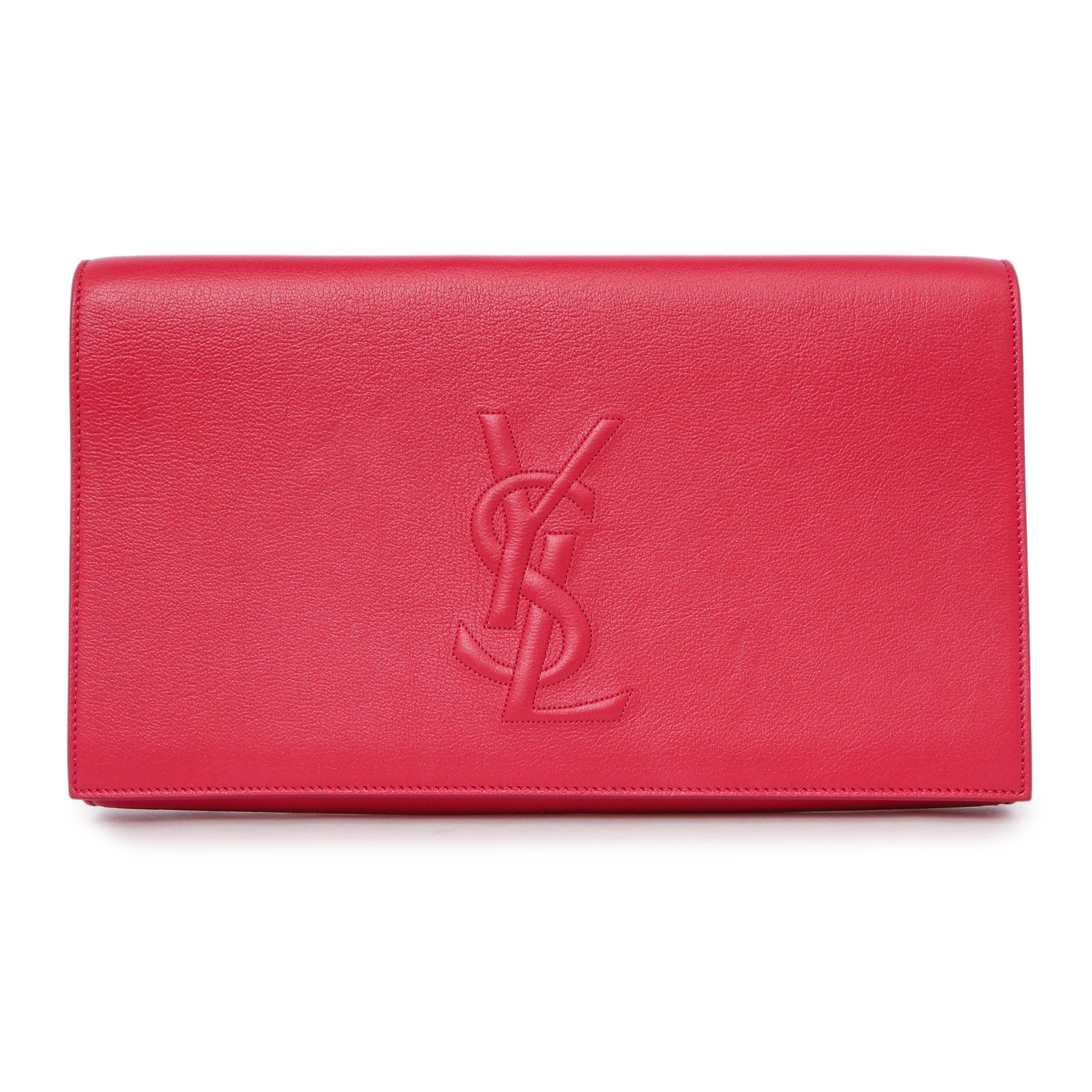 Saint Laurent Fuchsia Calfskin Monogram Large Belle De Jour Clutch