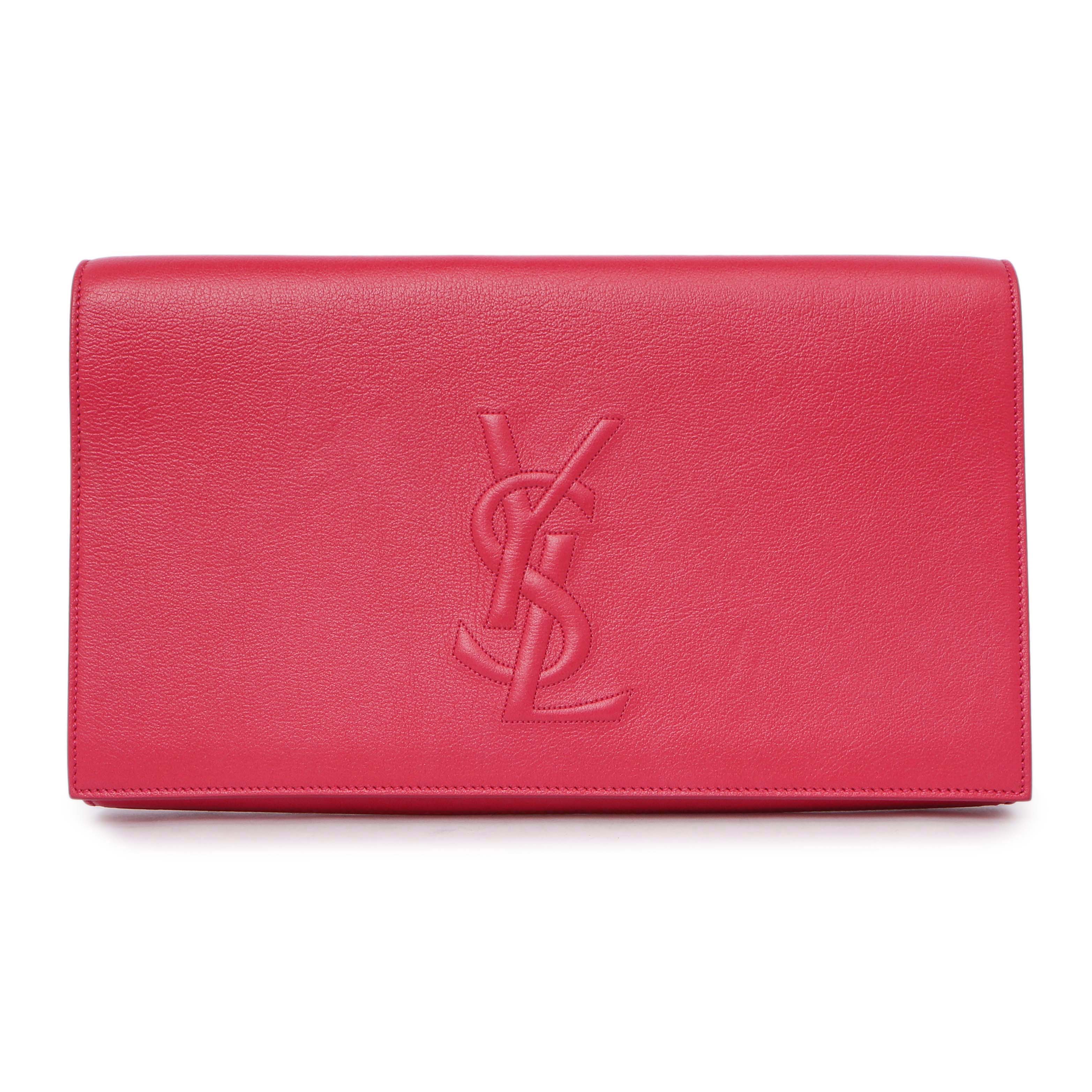 Saint Laurent Fuchsia Calfskin Monogram Large Belle De Jour Clutch