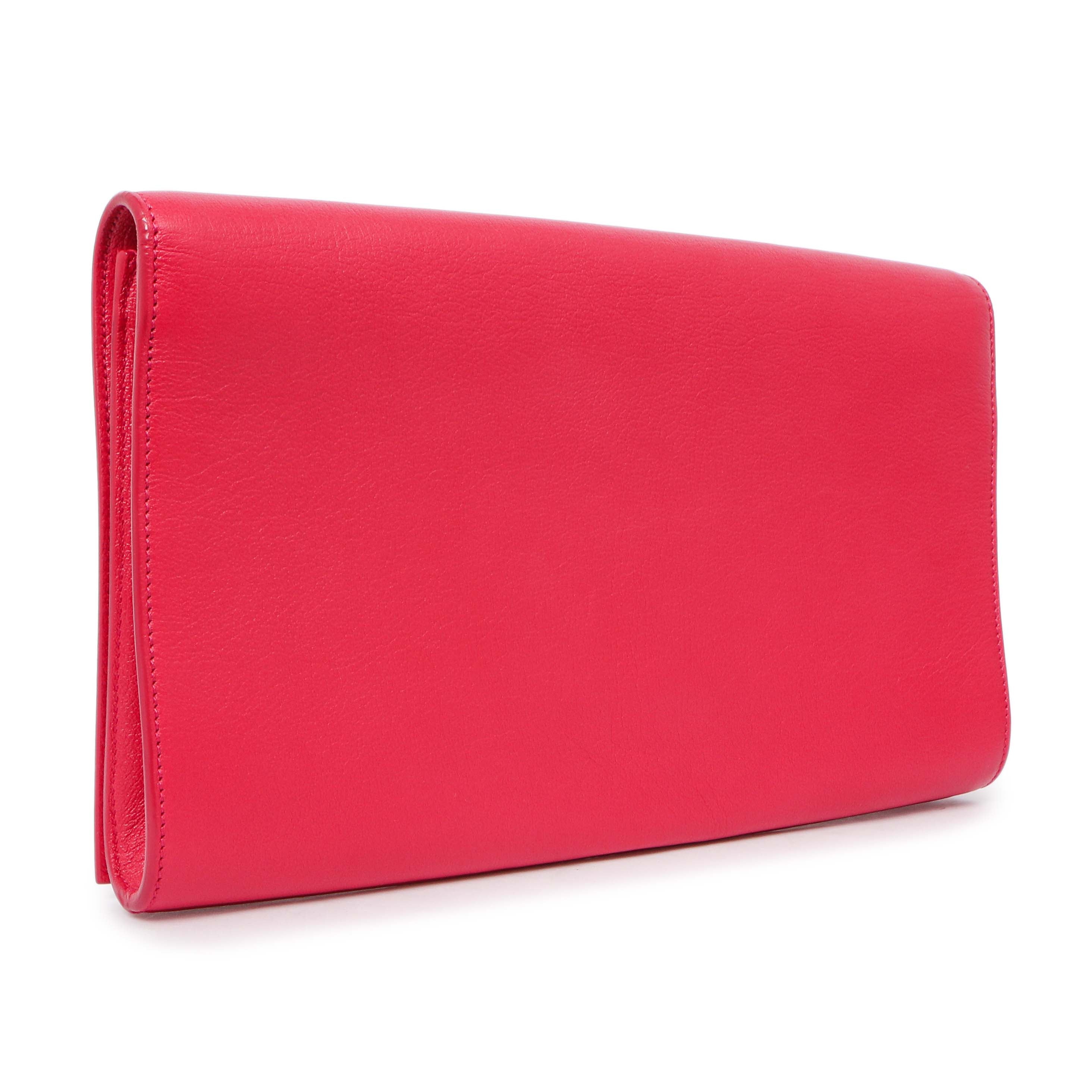 Saint Laurent Fuchsia Calfskin Monogram Large Belle De Jour Clutch