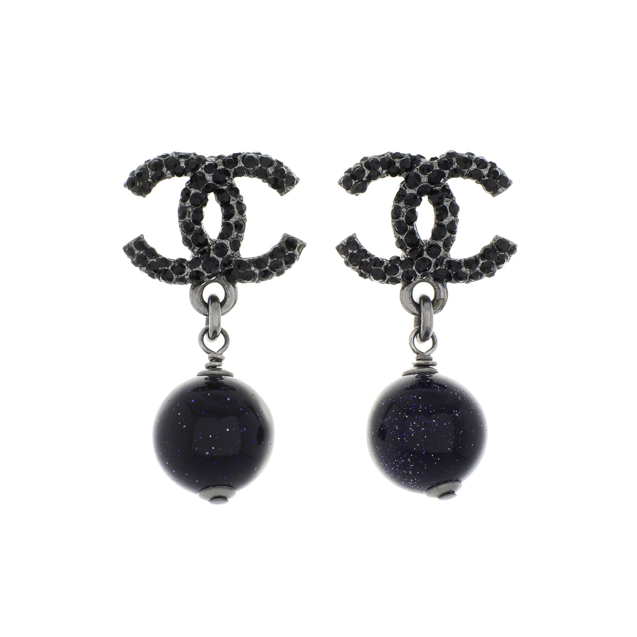 Chanel Crystal CC Bead Drop Earrings