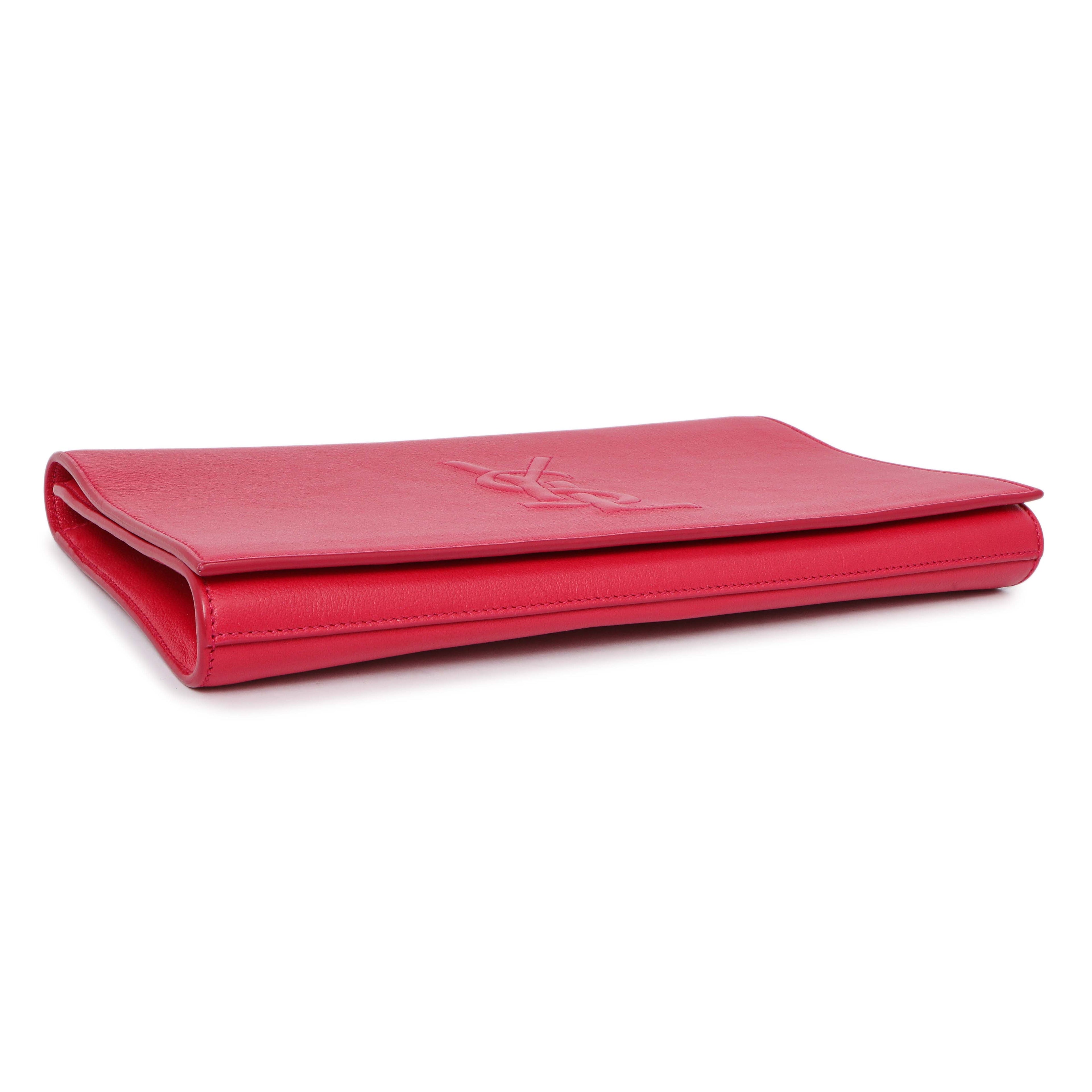 Saint Laurent Fuchsia Calfskin Monogram Large Belle De Jour Clutch