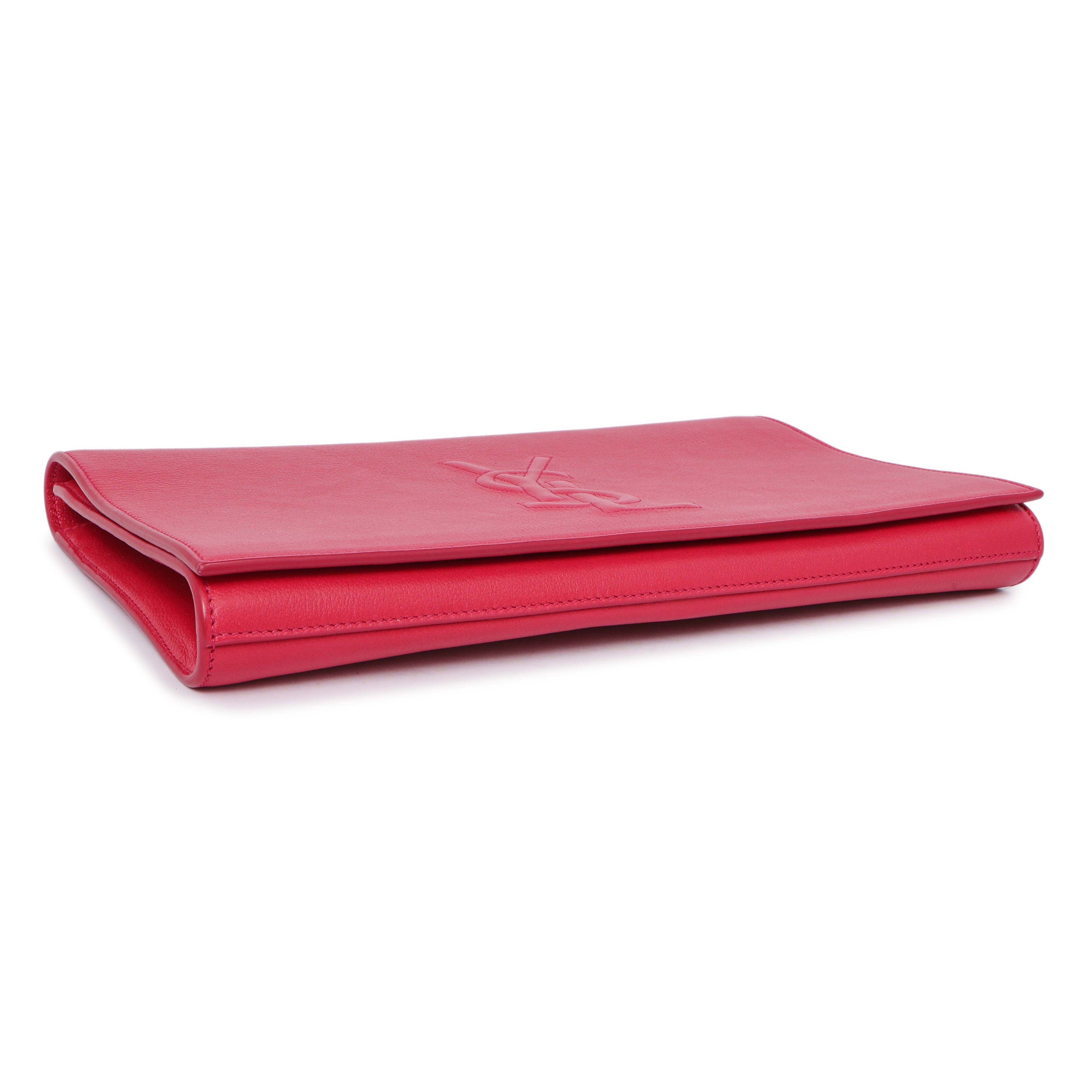 Saint Laurent Fuchsia Calfskin Monogram Large Belle De Jour Clutch