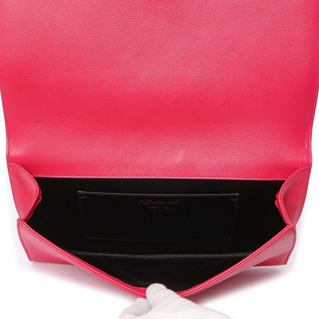 Saint Laurent Fuchsia Calfskin Monogram Large Belle De Jour Clutch