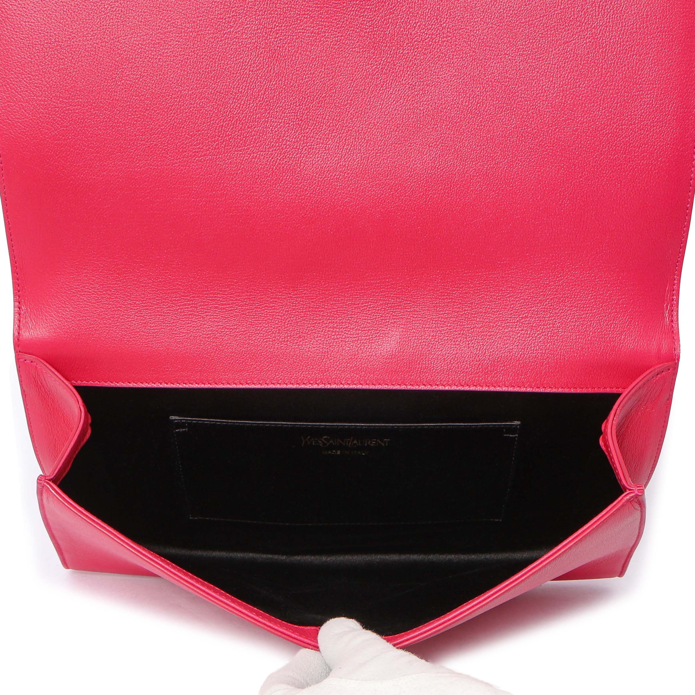 Saint Laurent Fuchsia Calfskin Monogram Large Belle De Jour Clutch