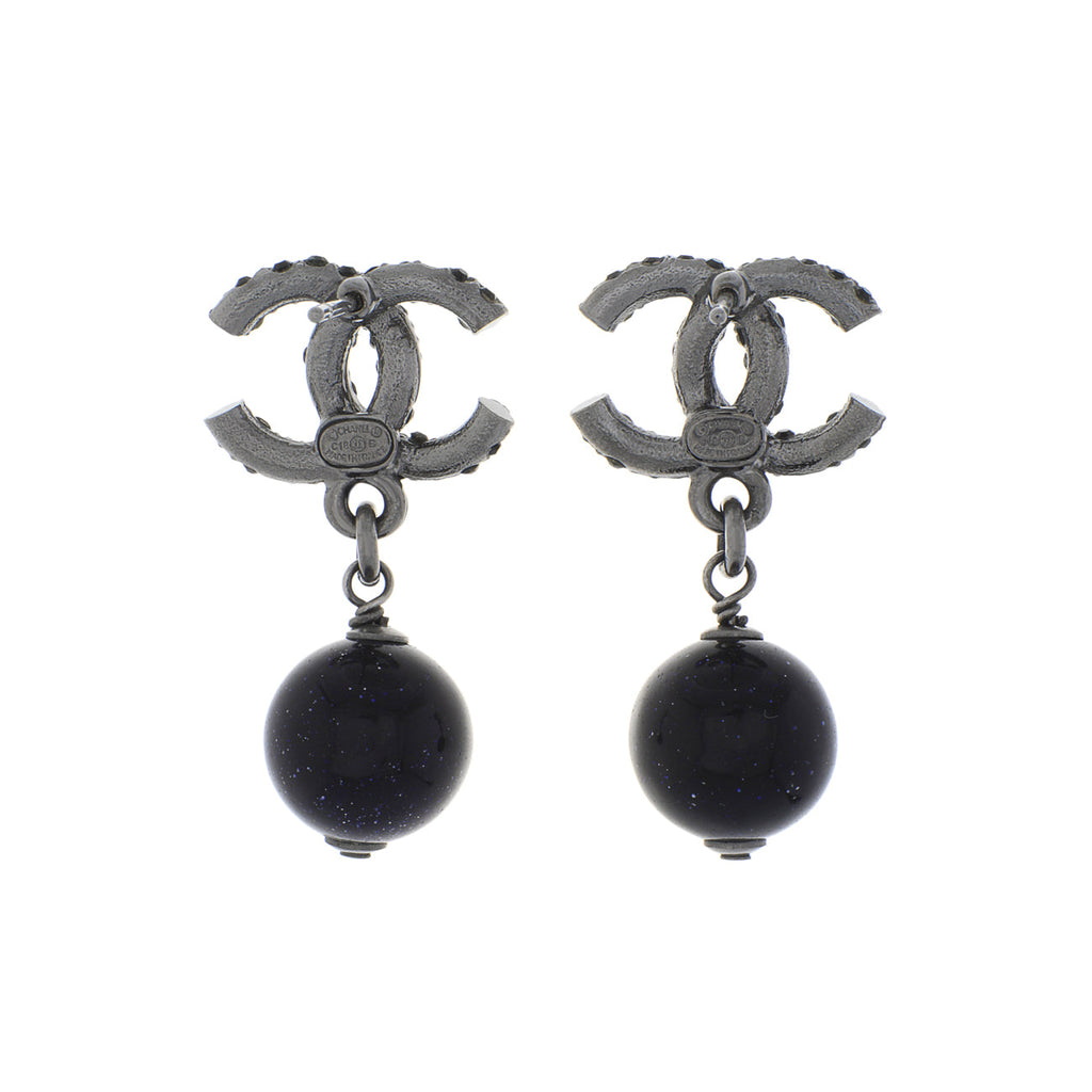 Chanel Crystal CC Bead Drop Earrings