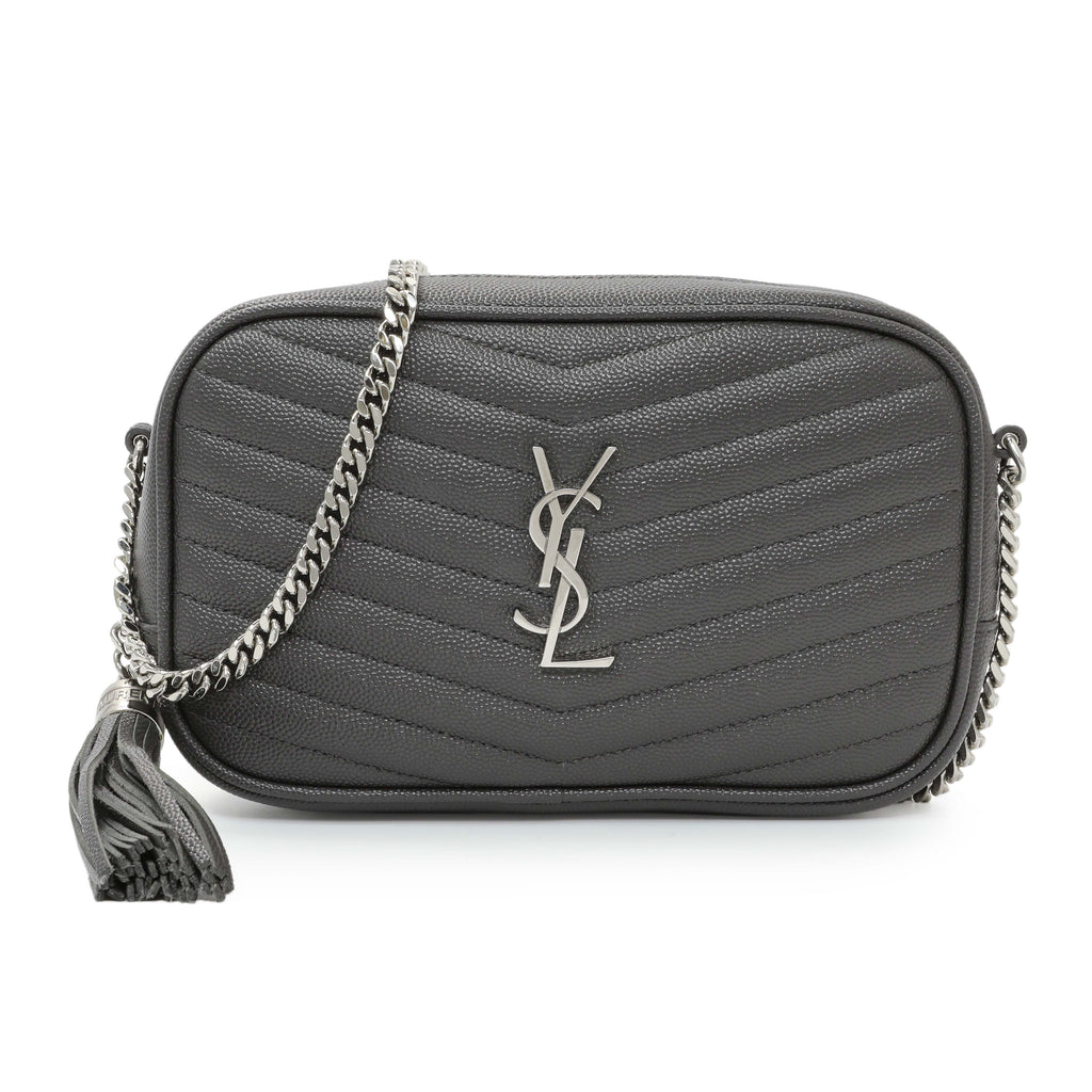 Saint Laurent Grey Grain De Poudre Matelasse Monogram Mini Lou Camera Bag