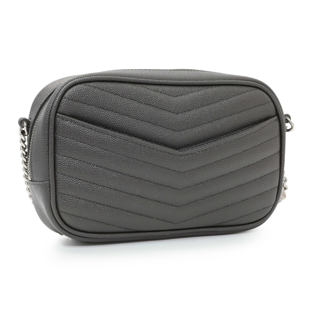 Saint Laurent Grey Grain De Poudre Matelasse Monogram Mini Lou Camera Bag