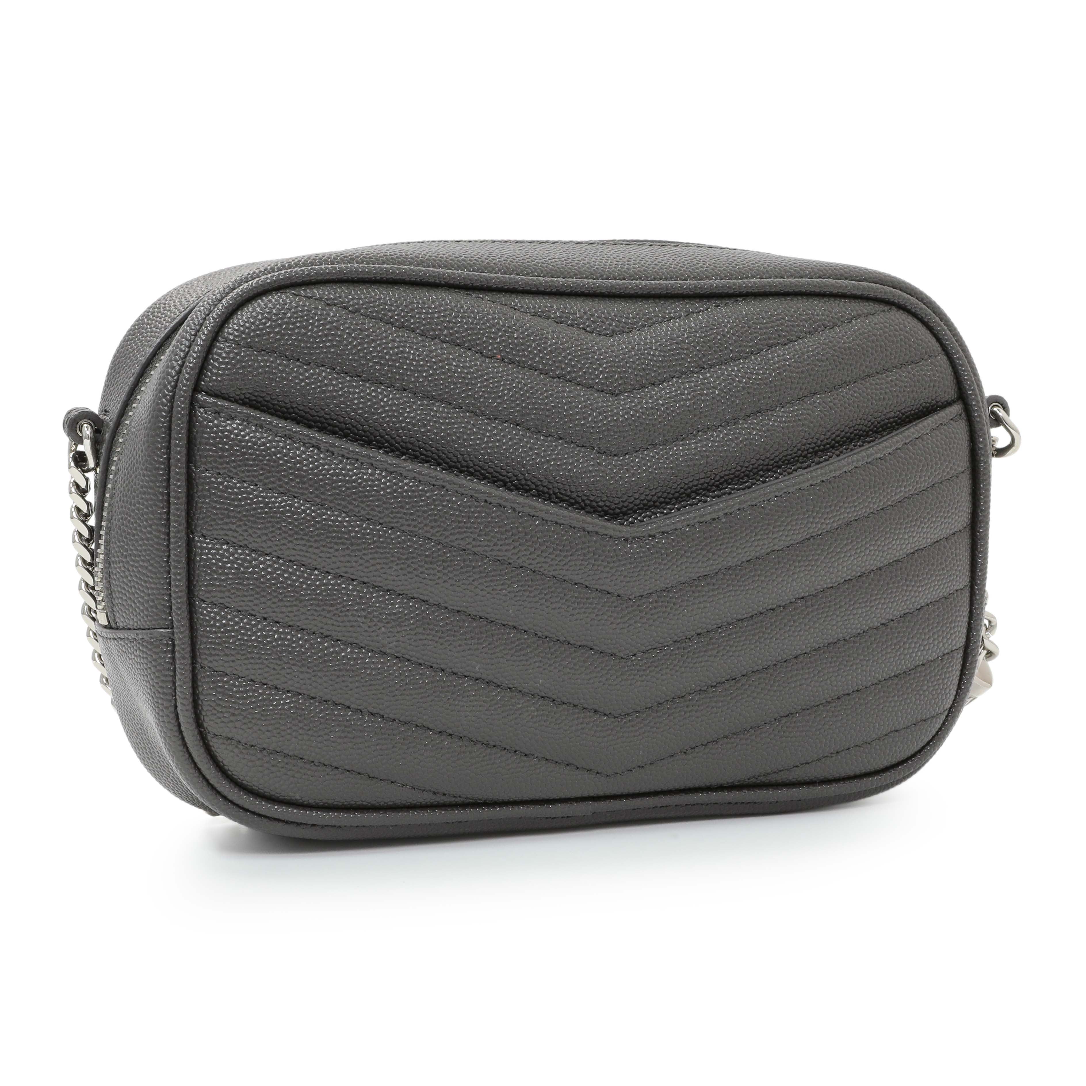 Saint Laurent Grey Grain De Poudre Matelasse Monogram Mini Lou Camera Bag
