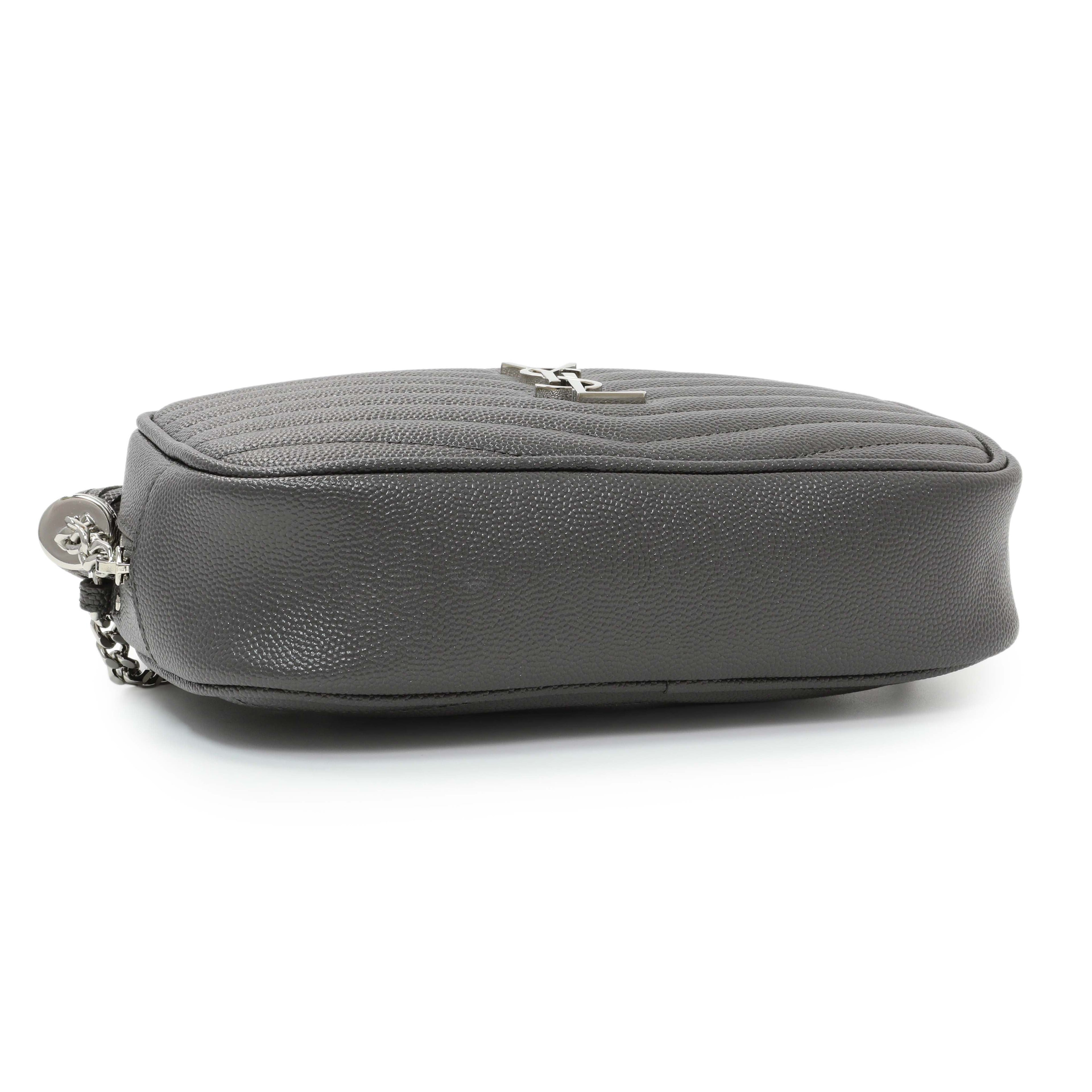 Saint Laurent Grey Grain De Poudre Matelasse Monogram Mini Lou Camera Bag