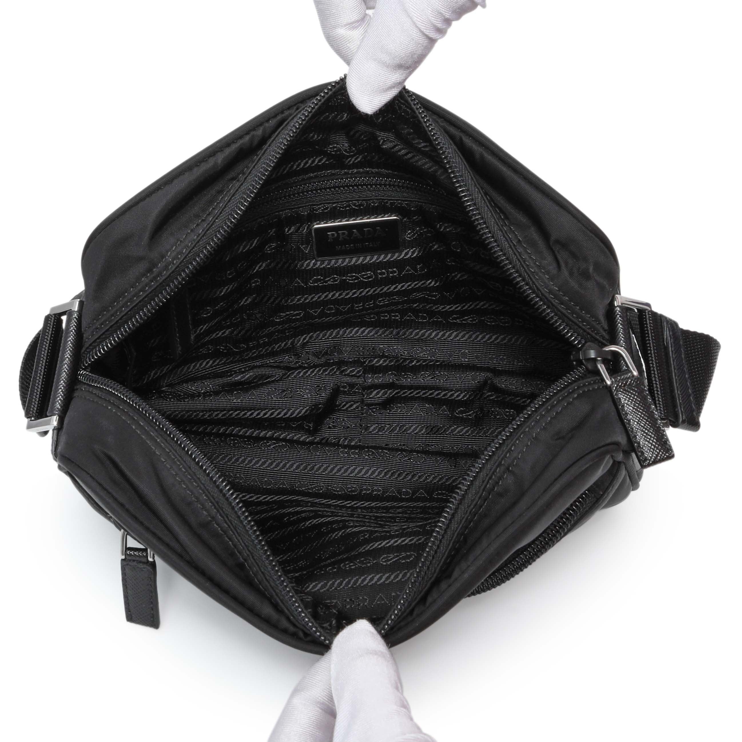 Prada Re-Nylon Vela Saffiano Pocket Double Zip Shoulder Bag Black