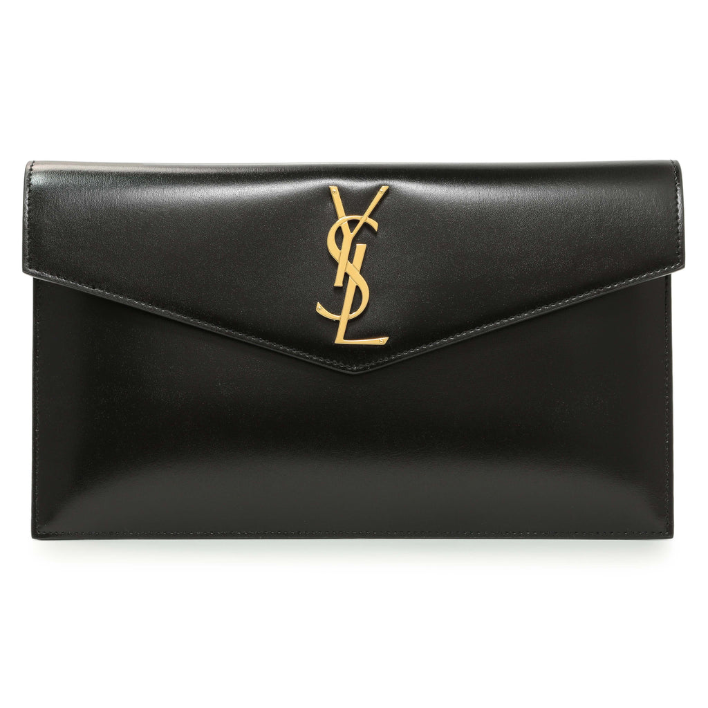 Saint Laurent Black Smooth Shiny Calfskin Monogram Uptown Pouch