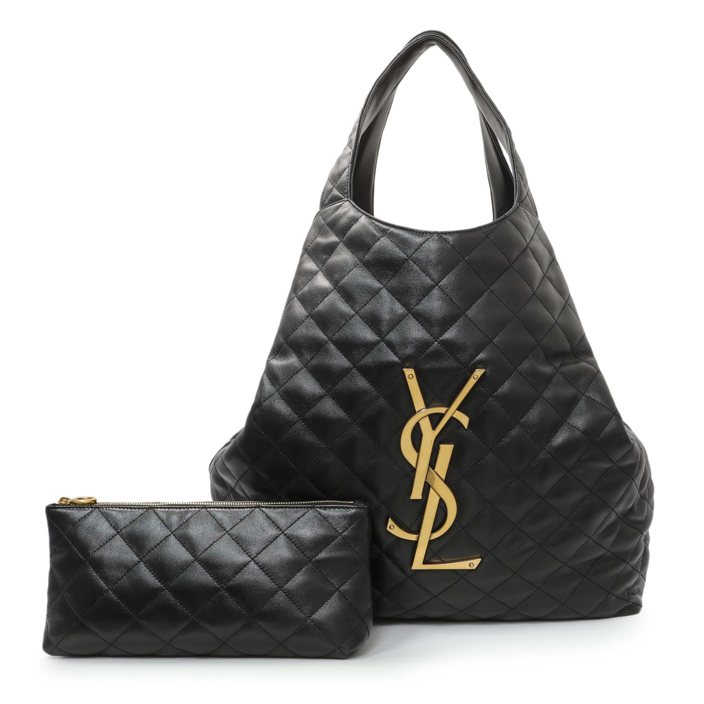 Saint Laurent Black Lambskin Quilted Maxi Icare Shopping Tote