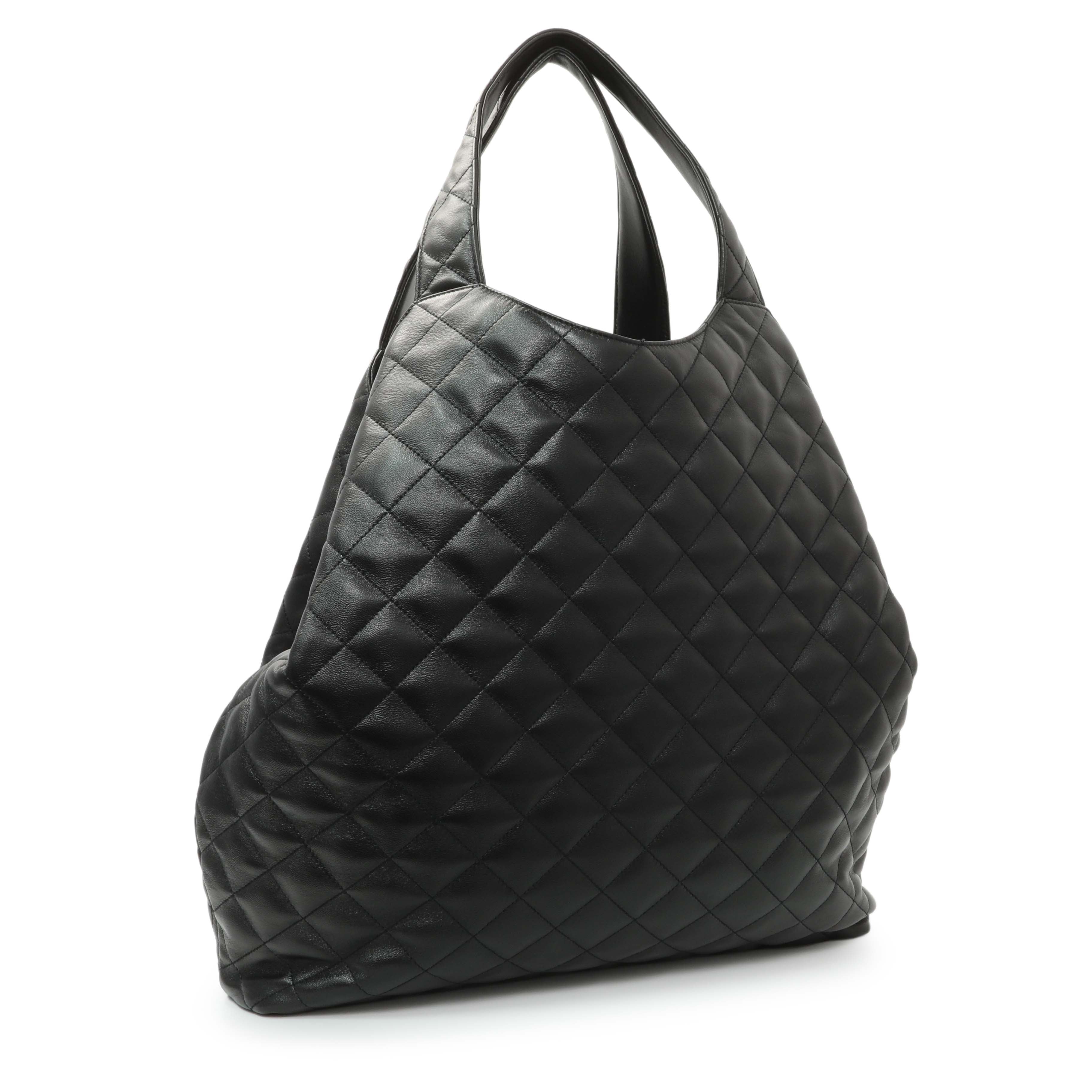 Saint Laurent Black Lambskin Quilted Maxi Icare Shopping Tote