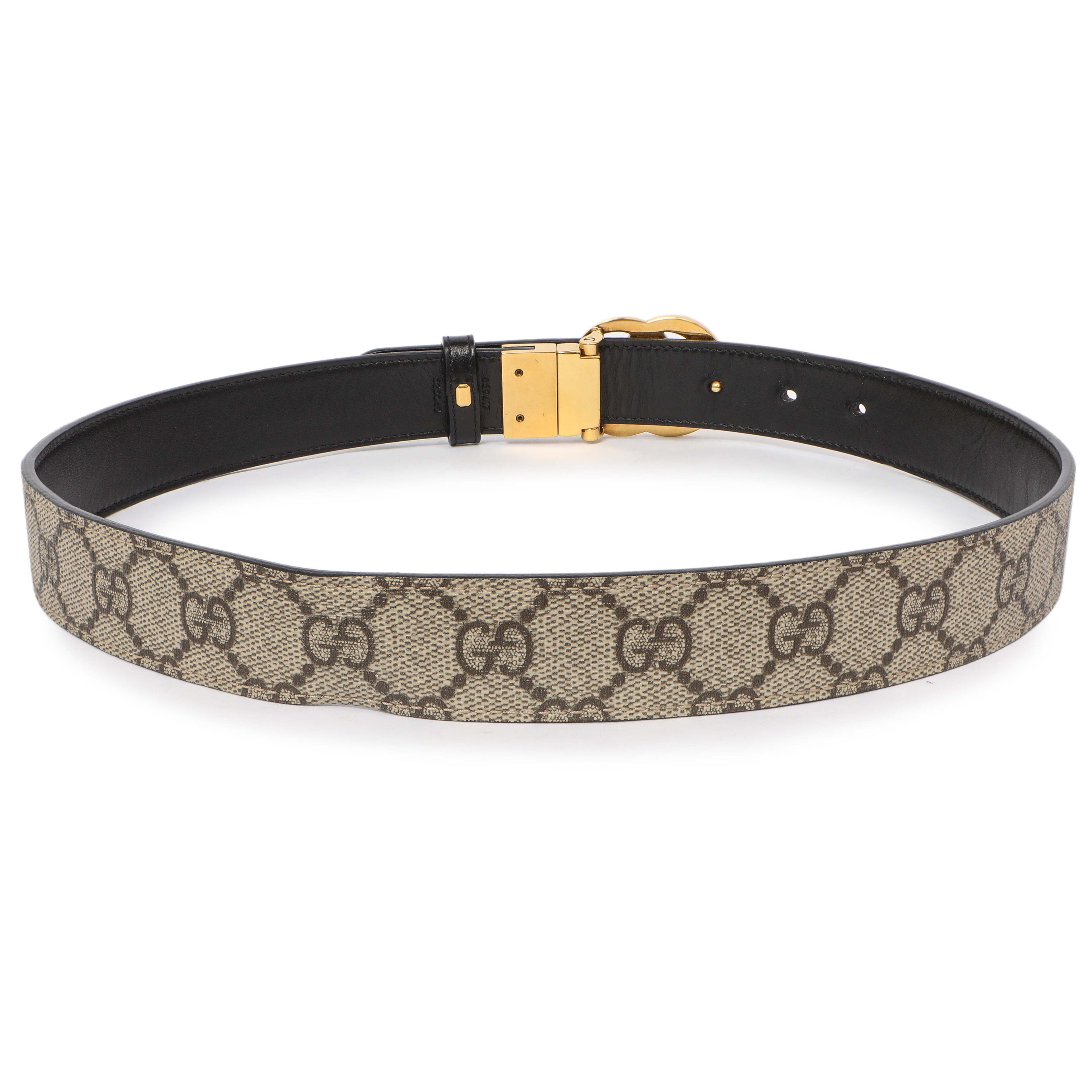 Gucci GG Supreme Monogram Plutone Calfskin Double G Reversible 30mm Belt