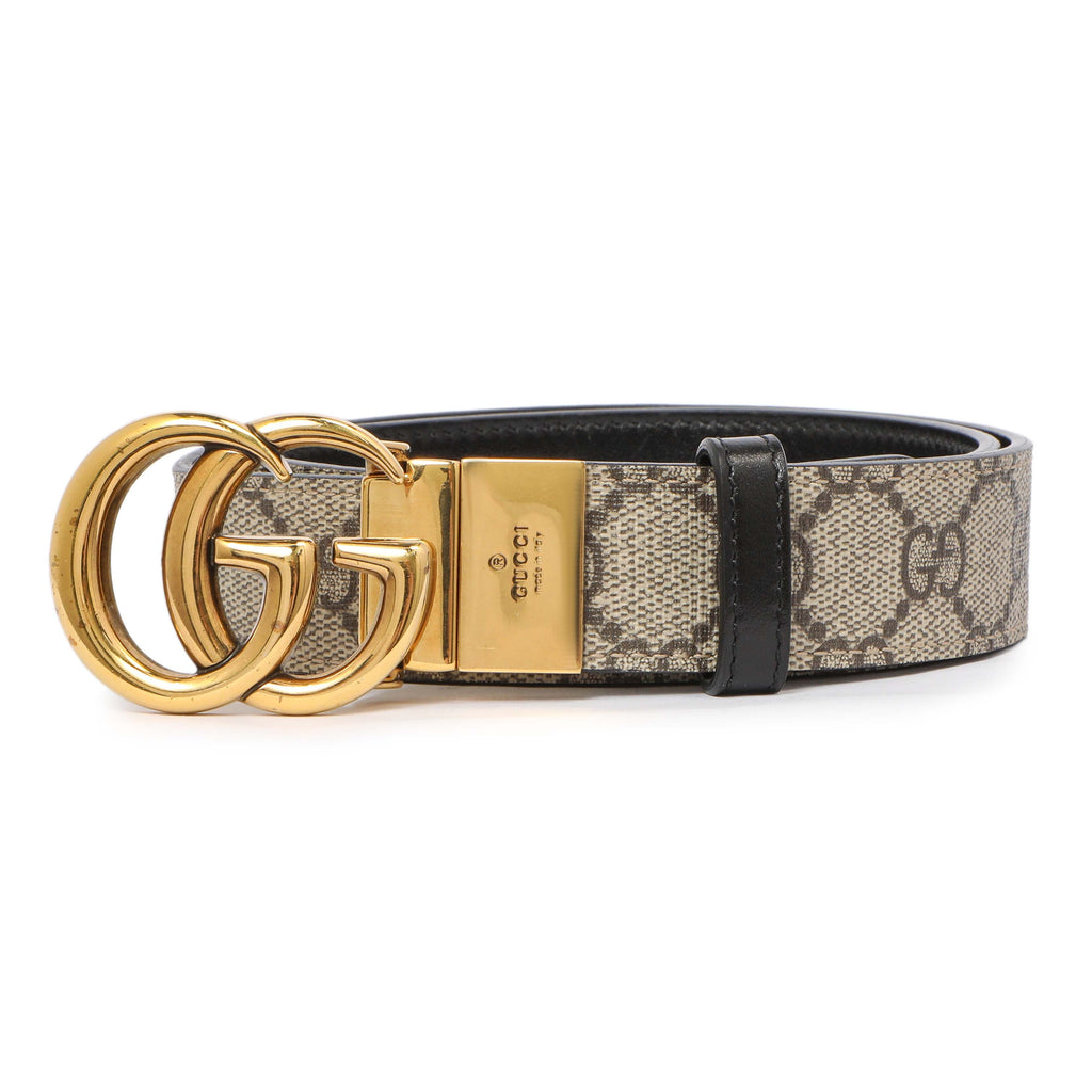 Gucci GG Supreme Monogram Plutone Calfskin Double G Reversible 30mm Belt