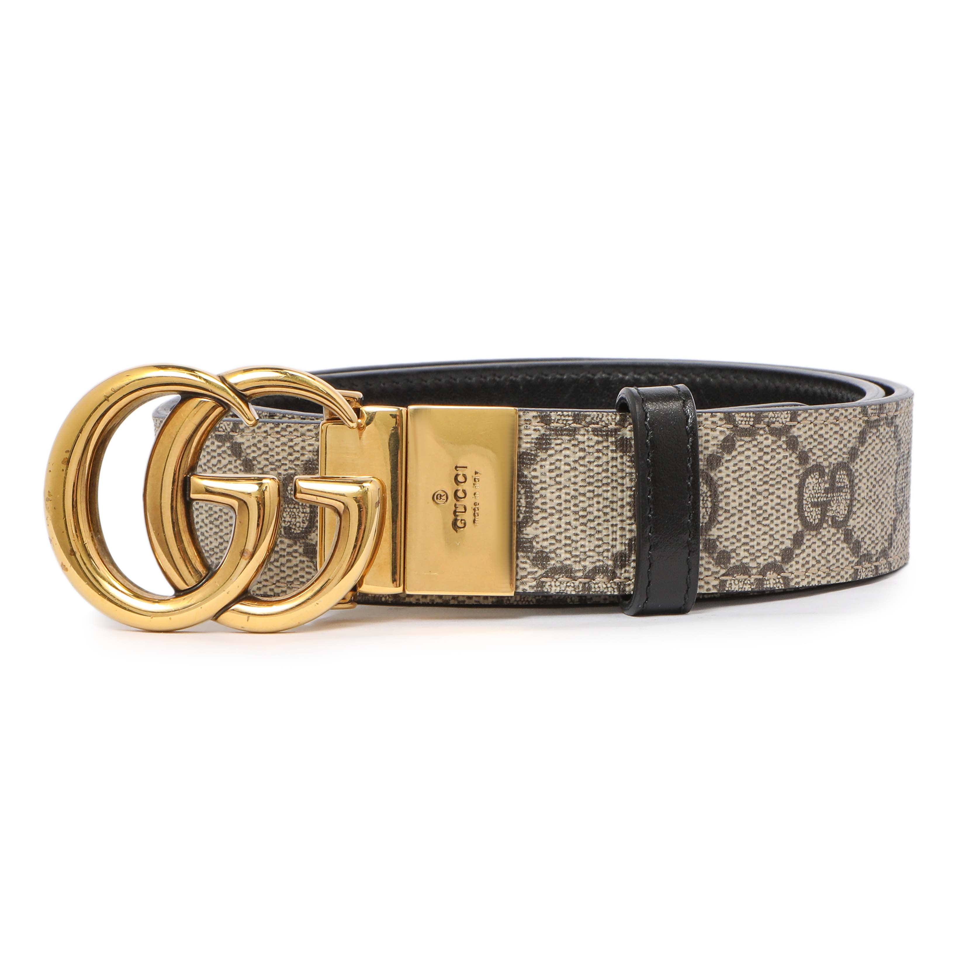 Gucci GG Supreme Monogram Plutone Calfskin Double G Reversible 30mm Belt