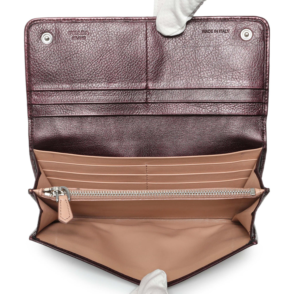 Prada Burgundy Nappa Mordore Stripes Continental Wallet