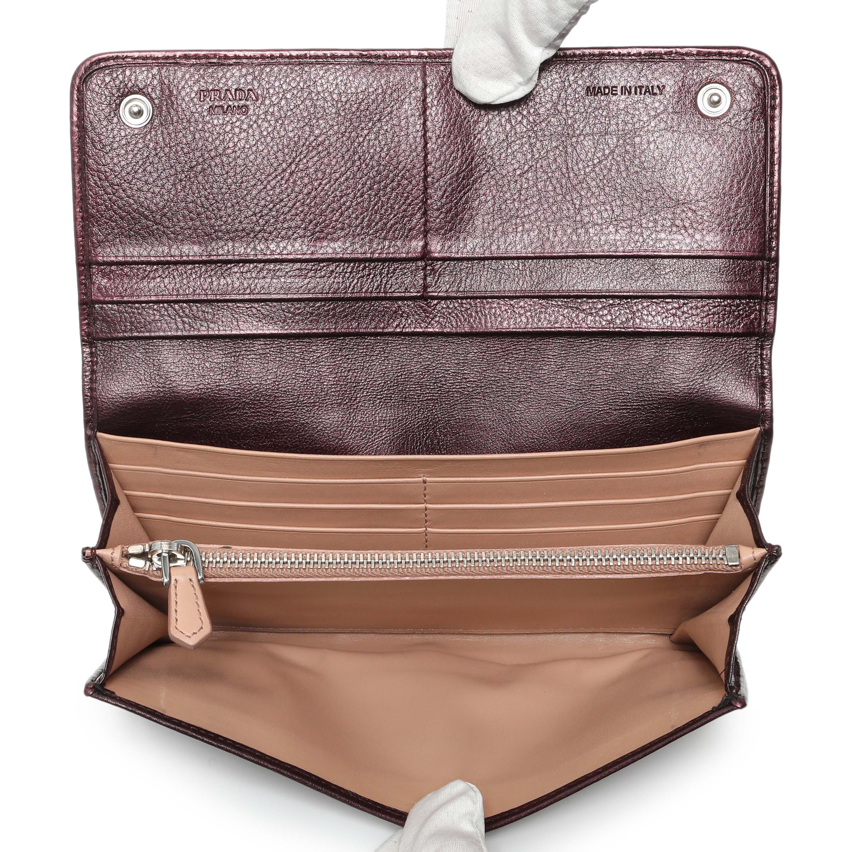 Prada Burgundy Nappa Mordore Stripes Continental Wallet