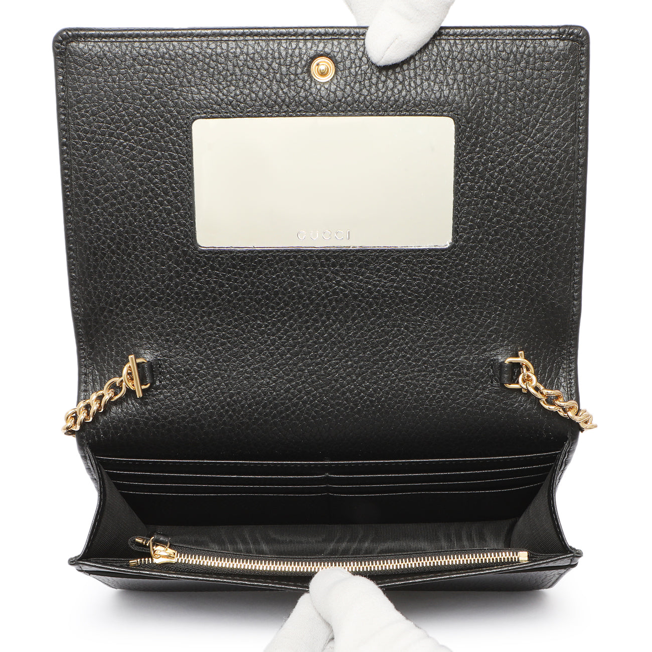 Gucci Black Calfskin Mini GG Marmont Chain Wallet