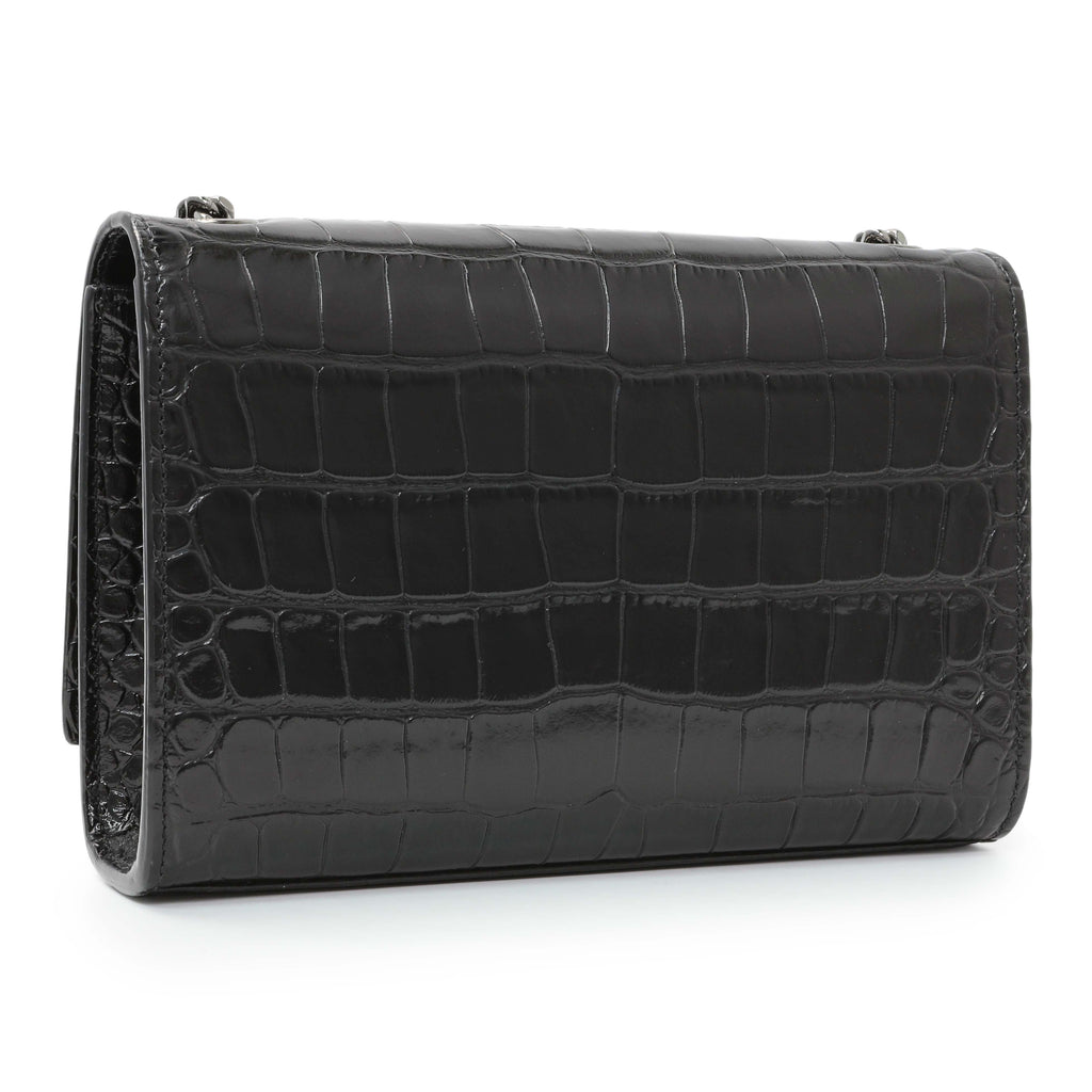 Saint Laurent Calfskin Crocodile Embossed Small Classic Monogram Kate Satchel